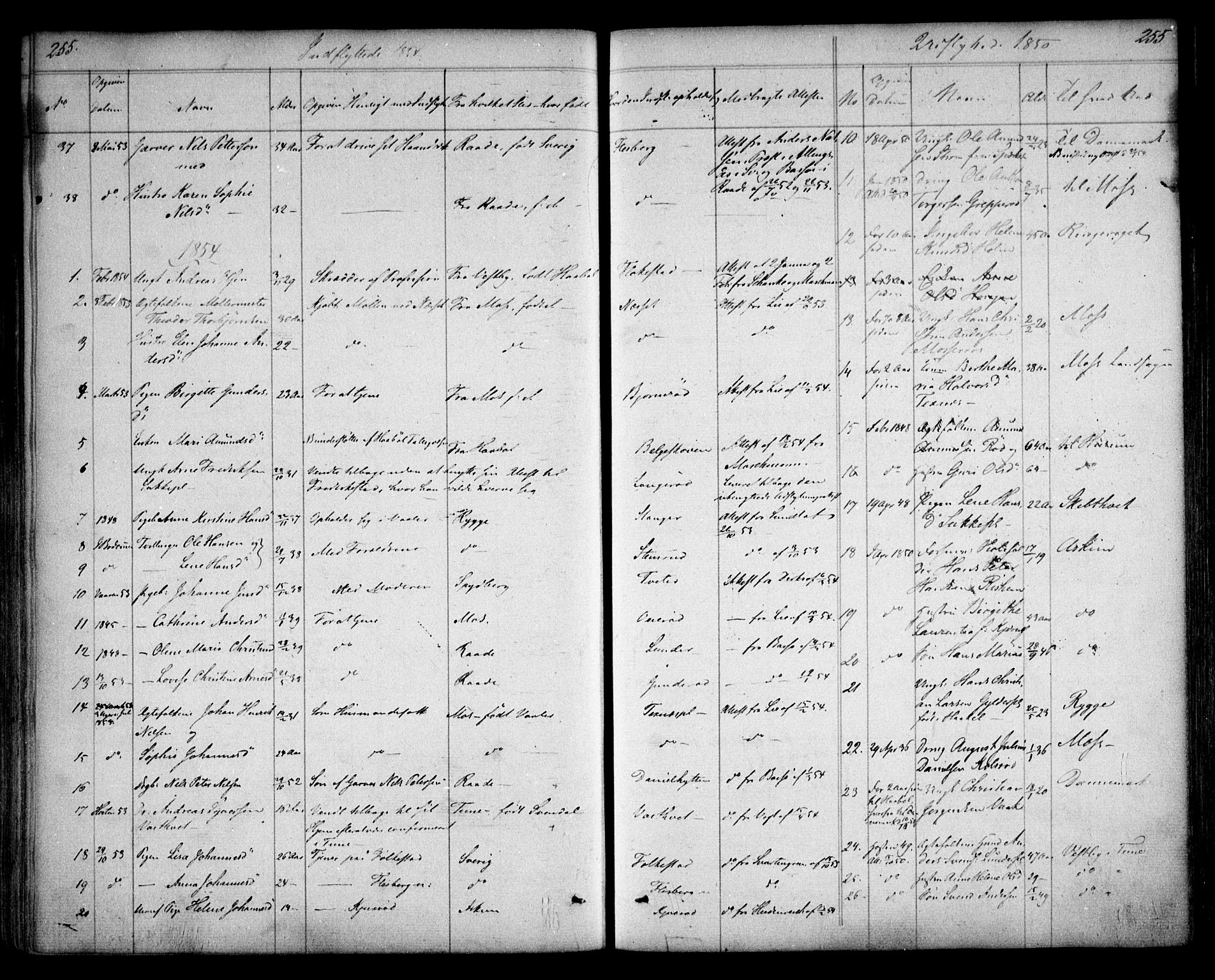 Våler prestekontor Kirkebøker, AV/SAO-A-11083/F/Fa/L0006: Parish register (official) no. I 6, 1840-1861, p. 255