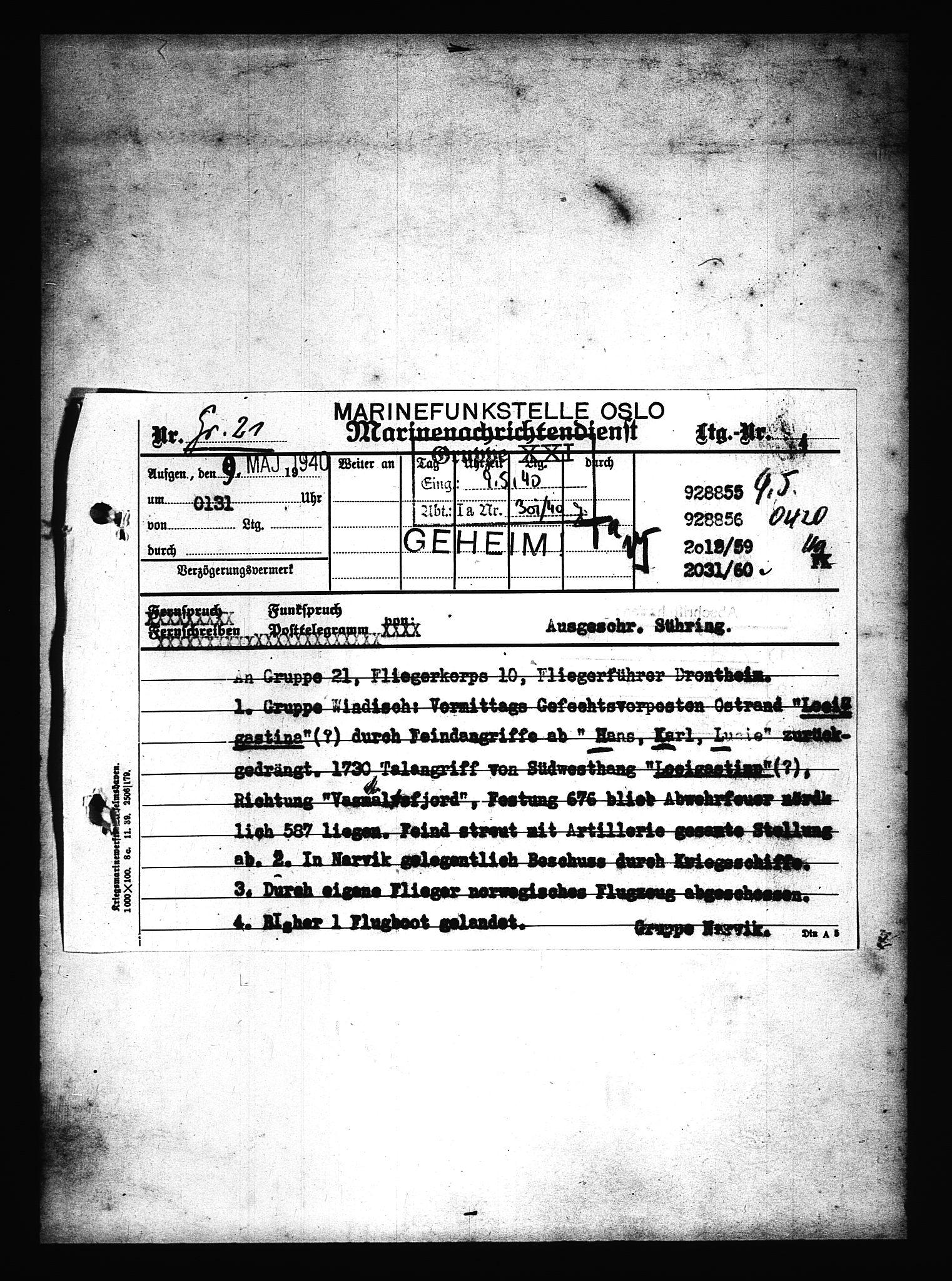 Documents Section, AV/RA-RAFA-2200/V/L0078: Amerikansk mikrofilm "Captured German Documents".
Box No. 717.  FKA jnr. 601/1954., 1940, p. 394