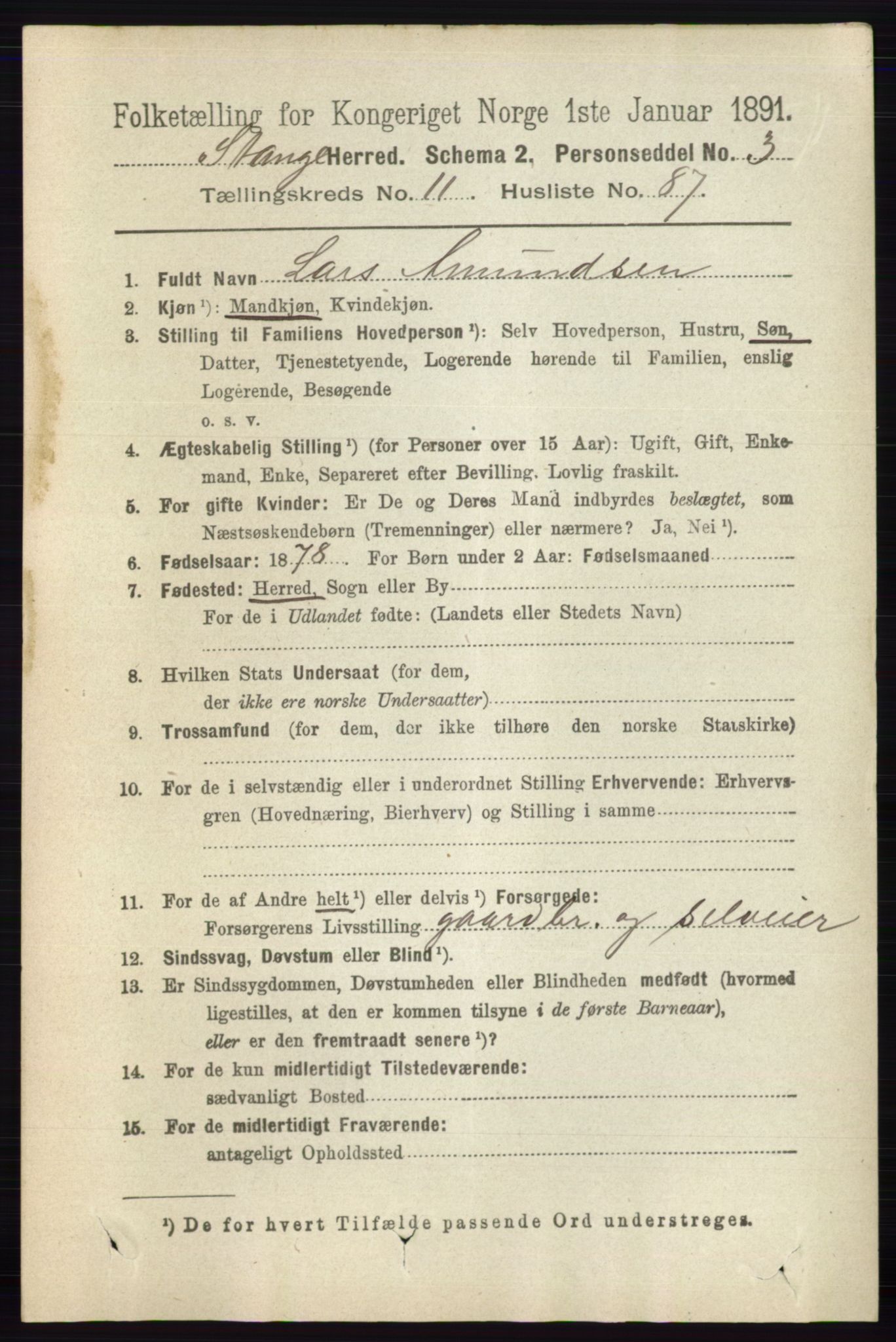 RA, 1891 census for 0417 Stange, 1891, p. 7941