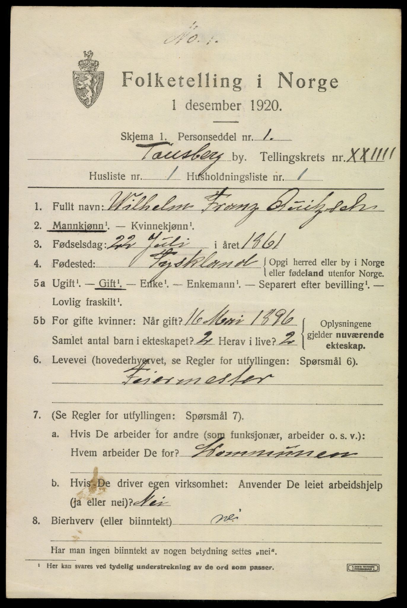 SAKO, 1920 census for Tønsberg, 1920, p. 33247