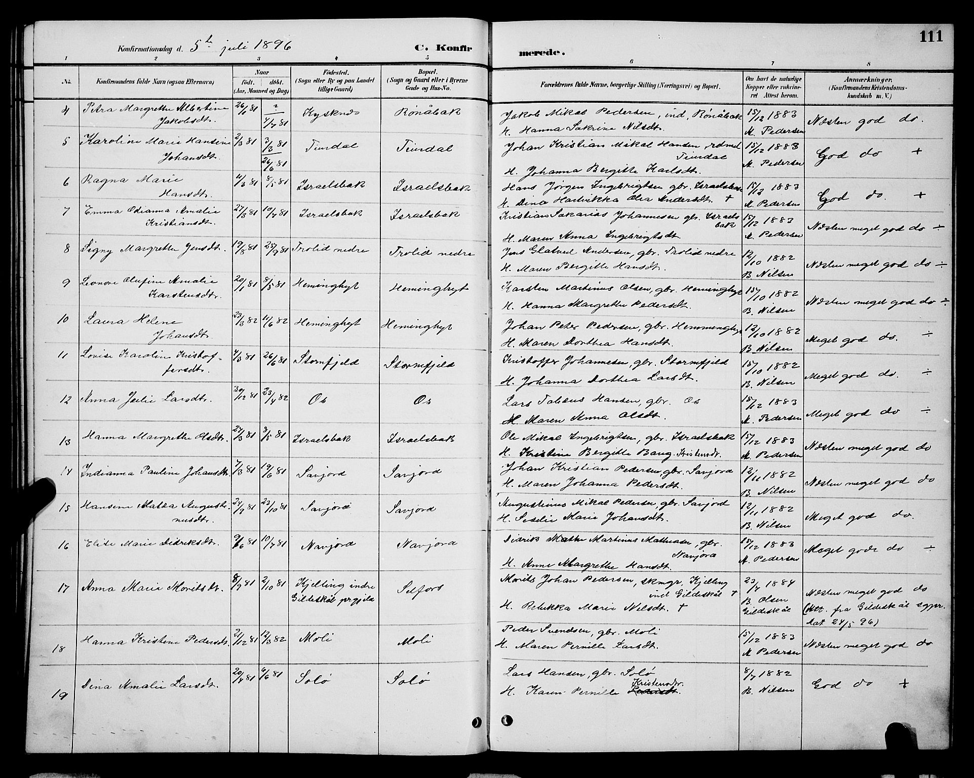 Ministerialprotokoller, klokkerbøker og fødselsregistre - Nordland, AV/SAT-A-1459/846/L0654: Parish register (copy) no. 846C04, 1887-1901, p. 111