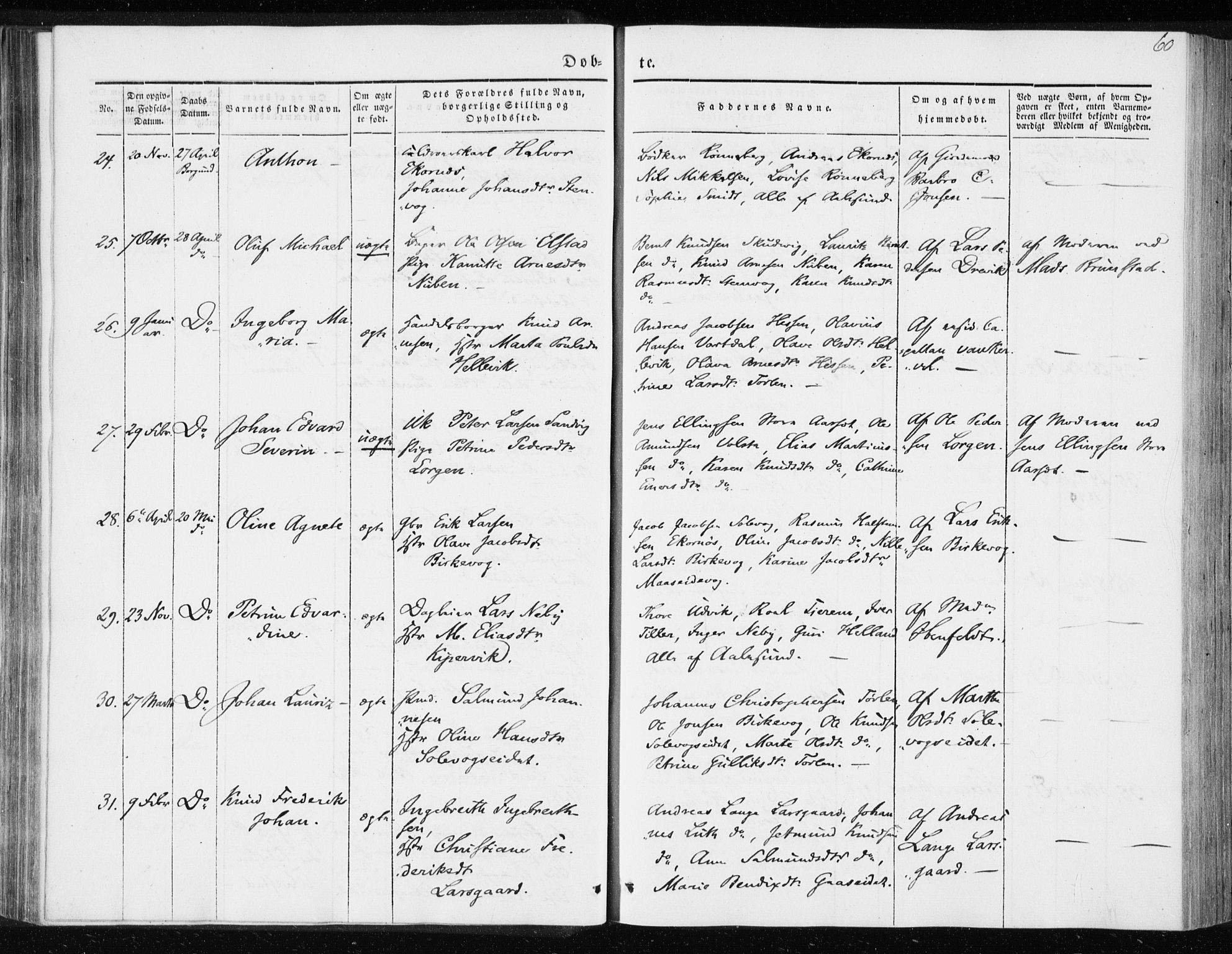 Ministerialprotokoller, klokkerbøker og fødselsregistre - Møre og Romsdal, AV/SAT-A-1454/528/L0415: Curate's parish register no. 528B03, 1843-1852, p. 60