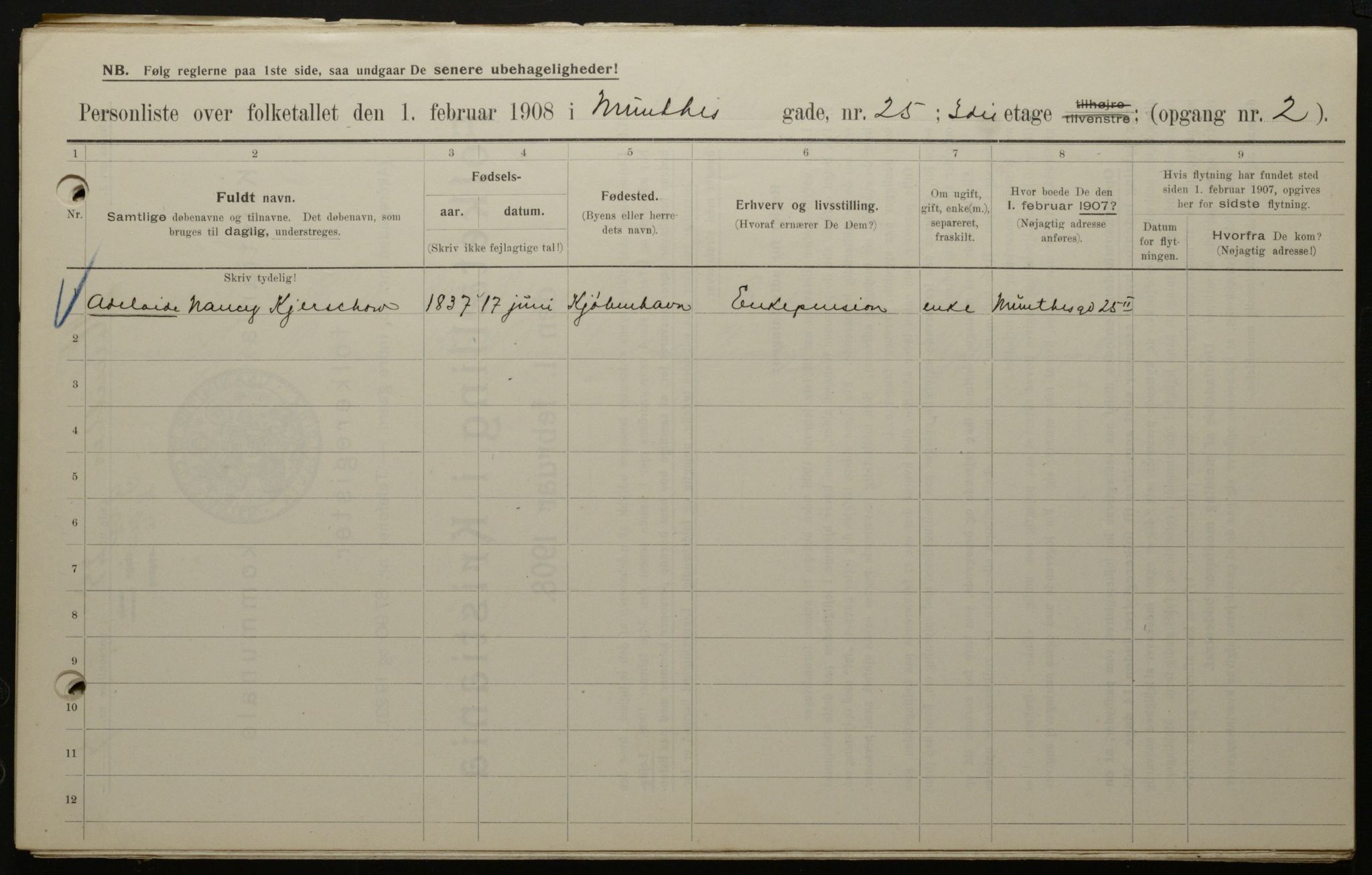 OBA, Municipal Census 1908 for Kristiania, 1908, p. 61006