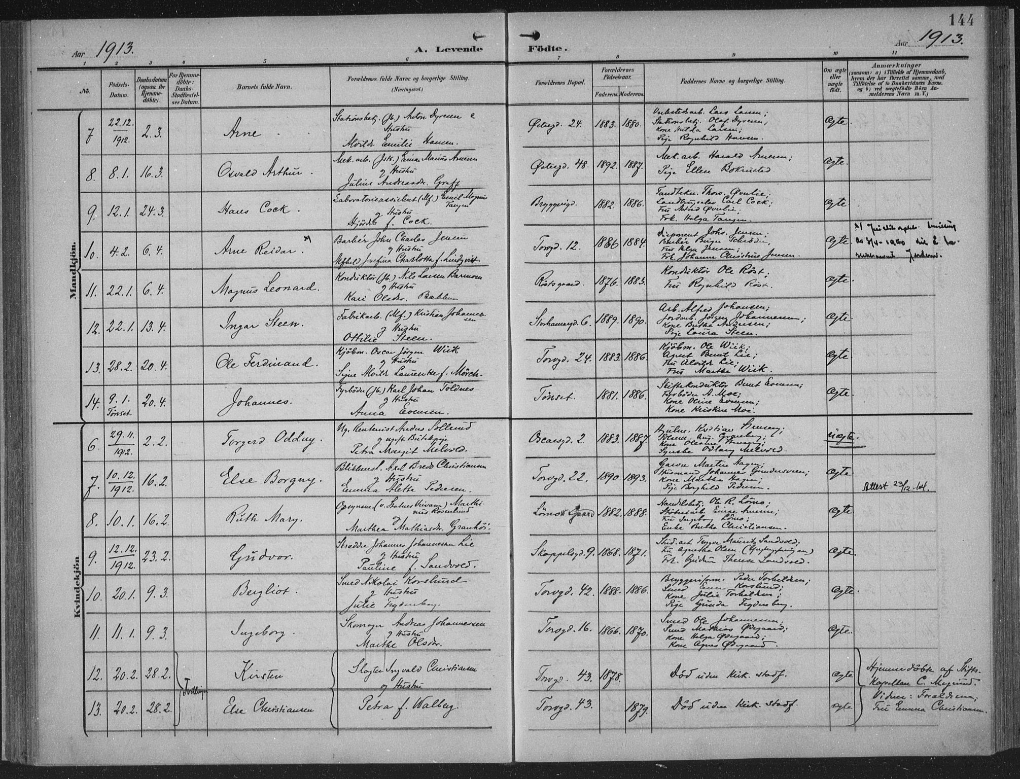 Hamar prestekontor, AV/SAH-DOMPH-002/H/Ha/Haa/L0001: Parish register (official) no. 1, 1900-1914, p. 144