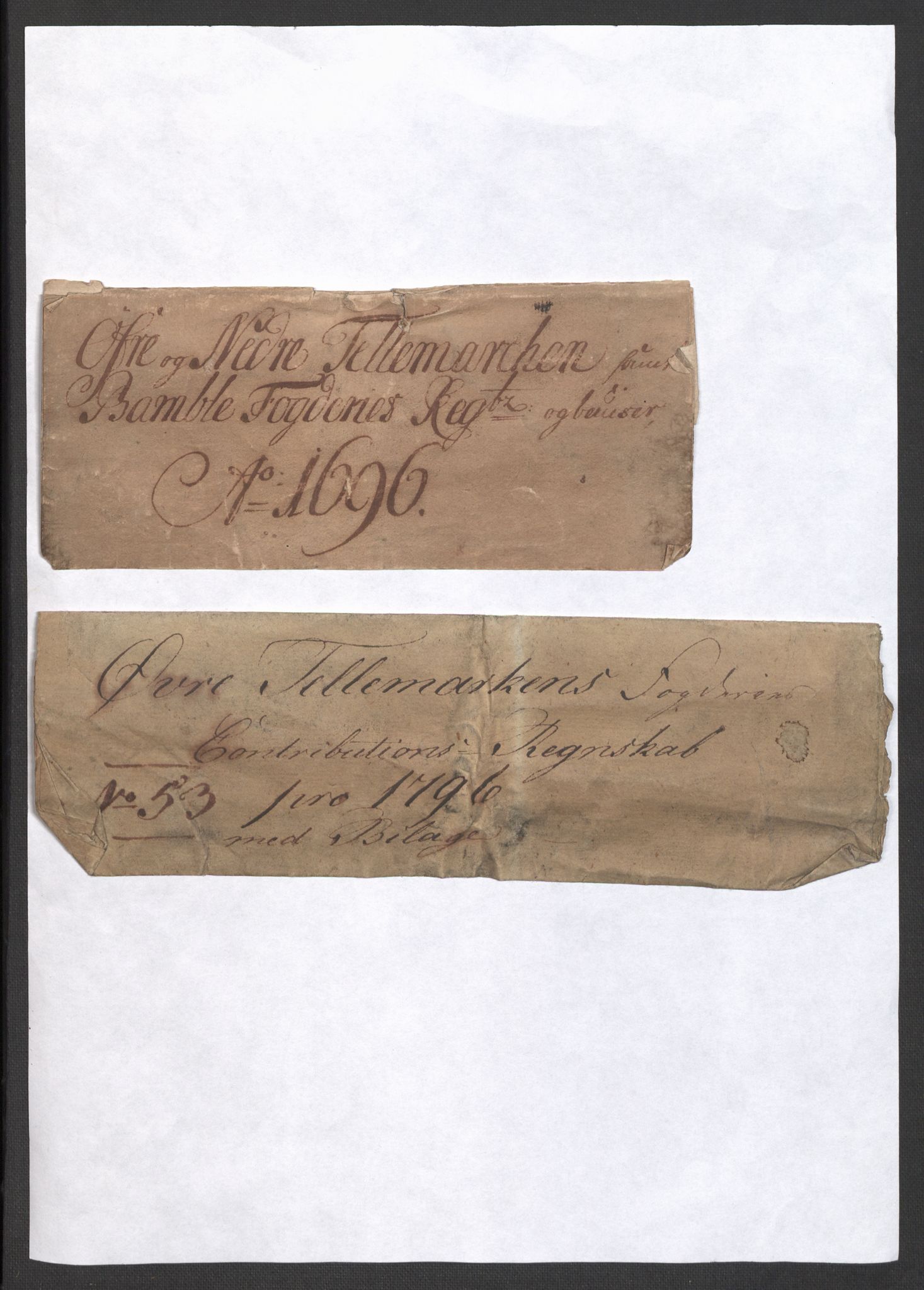 Rentekammeret inntil 1814, Reviderte regnskaper, Fogderegnskap, AV/RA-EA-4092/R36/L2094: Fogderegnskap Øvre og Nedre Telemark og Bamble, 1696, p. 3