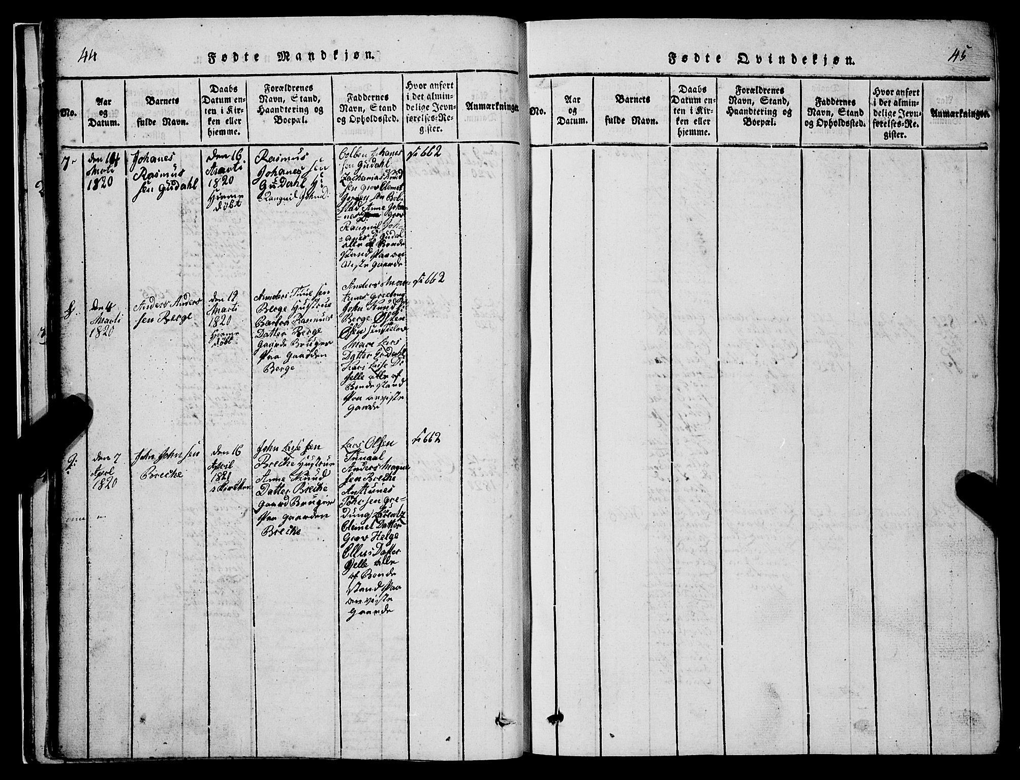 Stryn Sokneprestembete, AV/SAB-A-82501: Parish register (copy) no. C 1, 1801-1845, p. 44-45