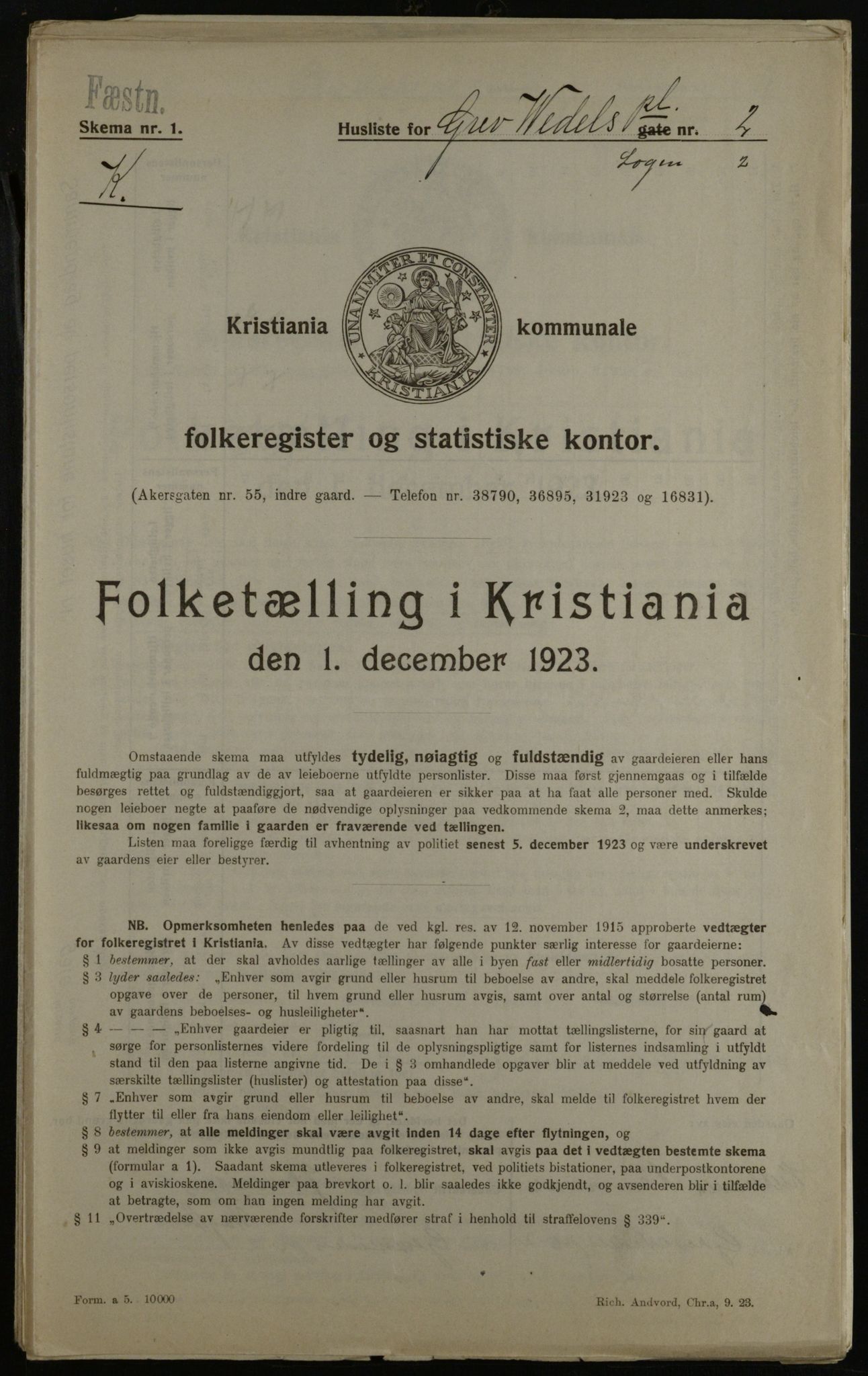 OBA, Municipal Census 1923 for Kristiania, 1923, p. 33781