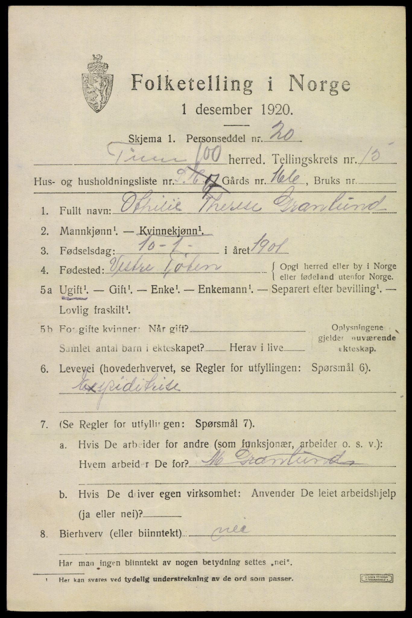 SAKO, 1920 census for Tinn, 1920, p. 15058