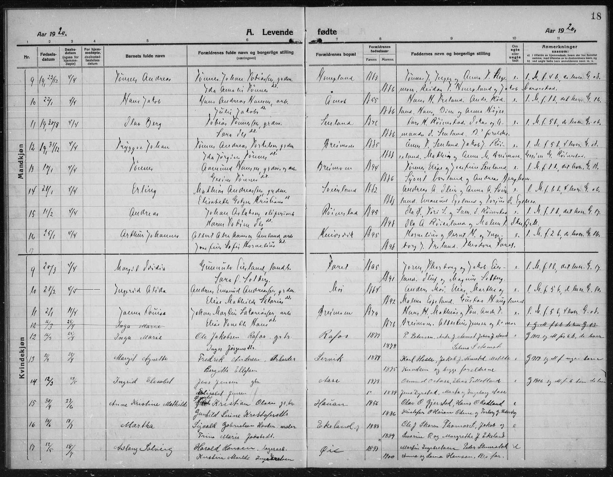 Kvinesdal sokneprestkontor, SAK/1111-0026/F/Fb/Fbb/L0004: Parish register (copy) no. B 4, 1917-1938, p. 18
