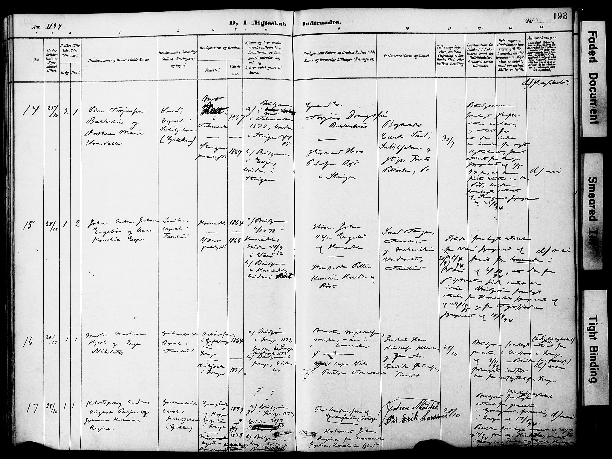 Ministerialprotokoller, klokkerbøker og fødselsregistre - Nordland, AV/SAT-A-1459/849/L0690: Parish register (official) no. 849A02, 1890-1897, p. 193