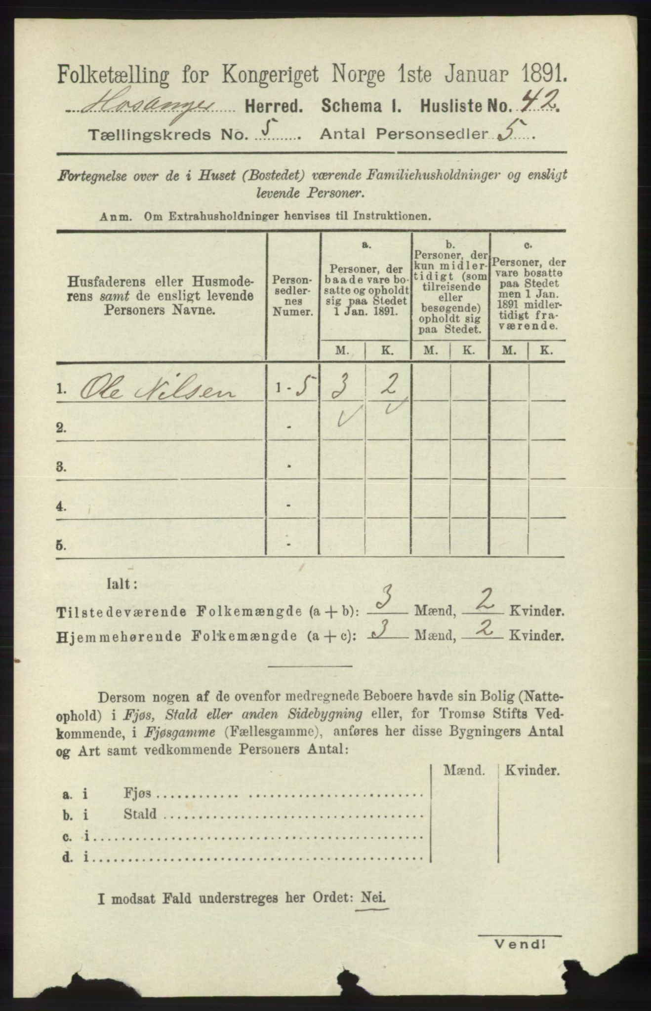 RA, 1891 census for 1253 Hosanger, 1891, p. 1781