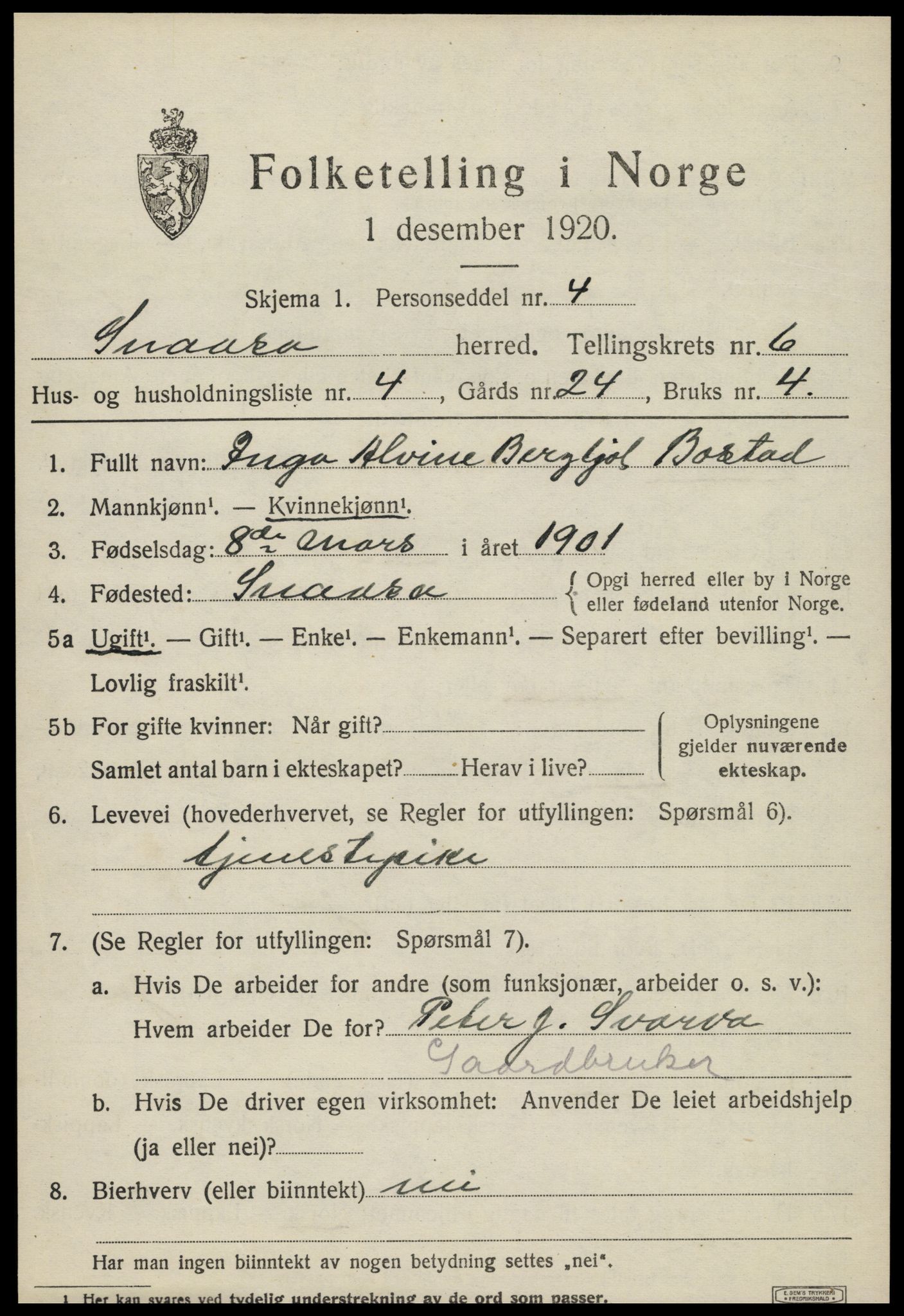 SAT, 1920 census for Snåsa, 1920, p. 2608
