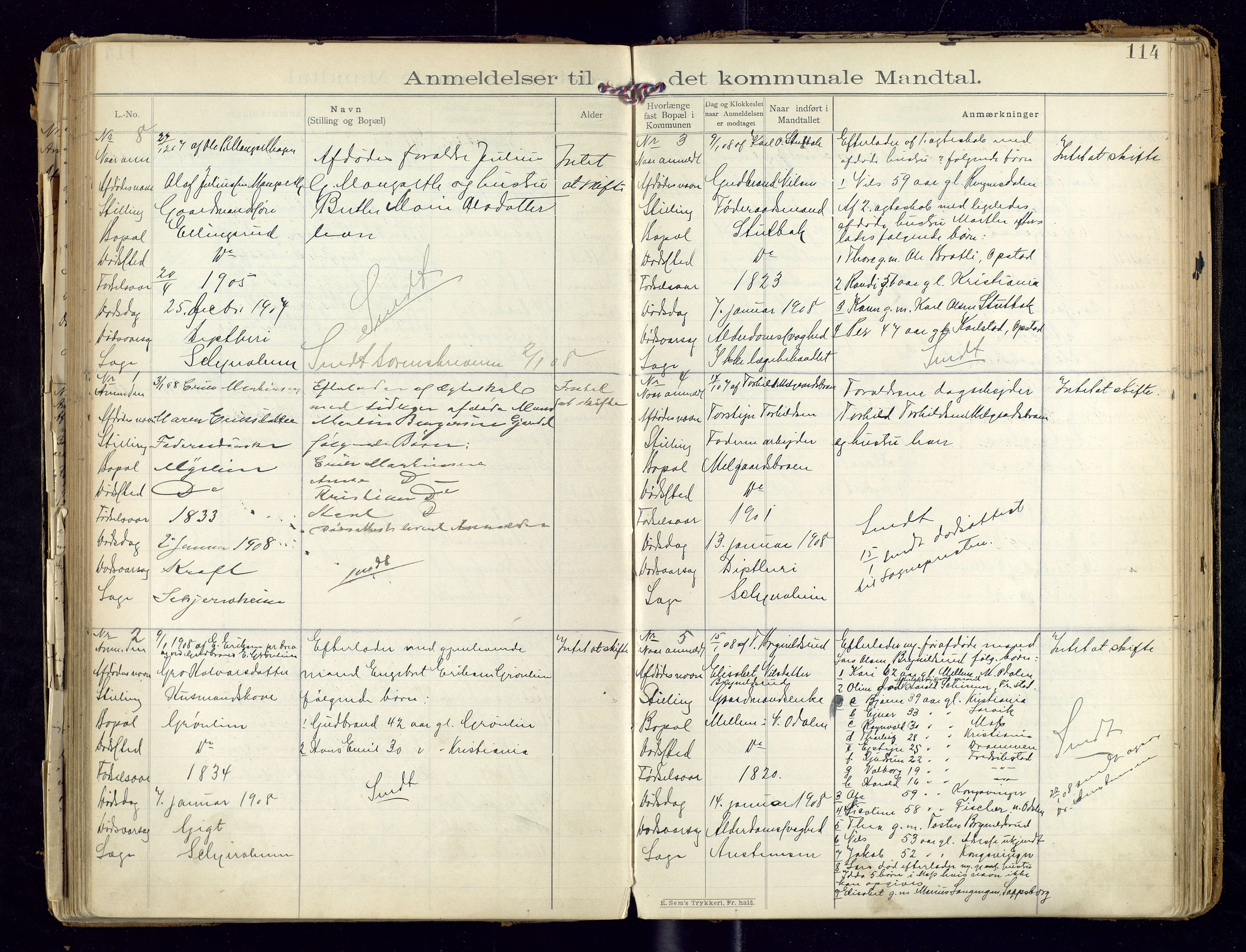 Sør-Odal lensmannskontor, AV/SAH-LHS-022/H/Hb/L0001/0002: Protokoller over anmeldte dødsfall / Protokoll over anmeldte dødsfall, 1901-1913, p. 114