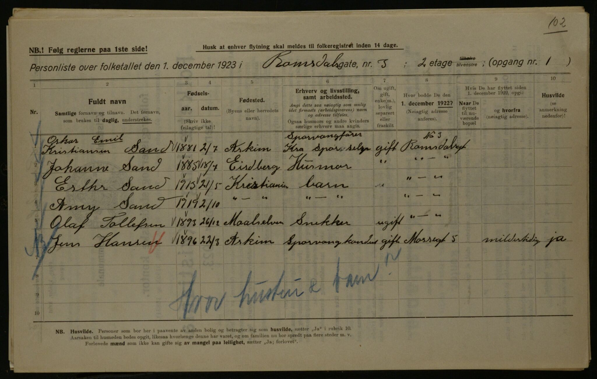 OBA, Municipal Census 1923 for Kristiania, 1923, p. 91885