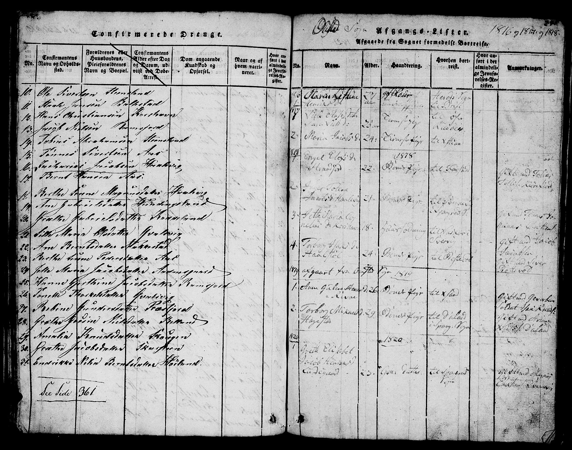 Lyngdal sokneprestkontor, SAK/1111-0029/F/Fb/Fba/L0001: Parish register (copy) no. B 1, 1816-1876, p. 285