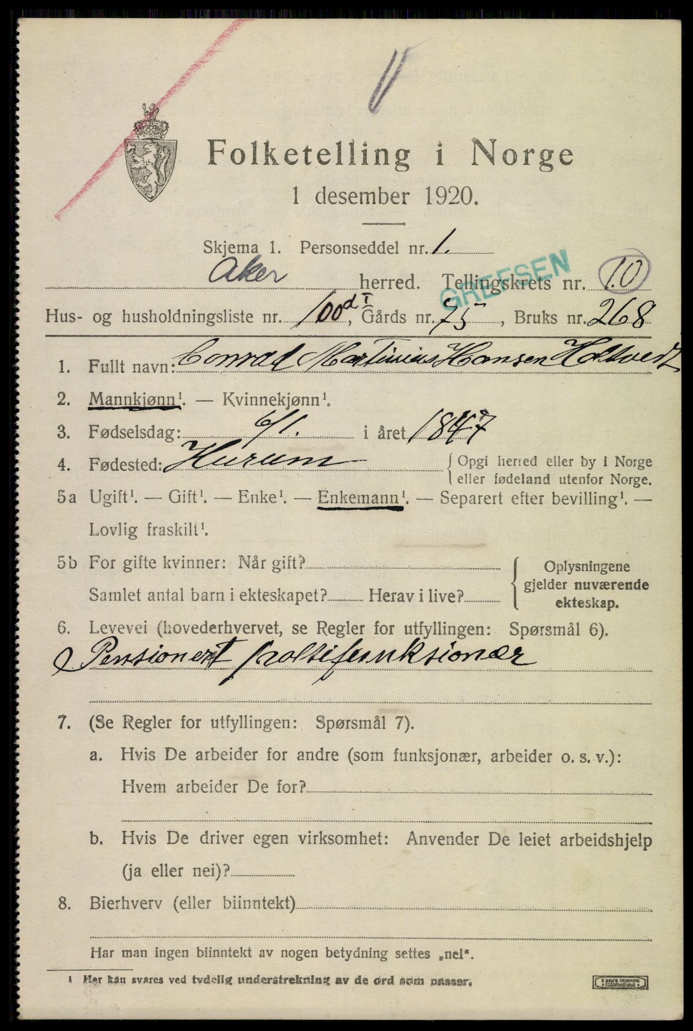 SAO, 1920 census for Aker, 1920, p. 62330