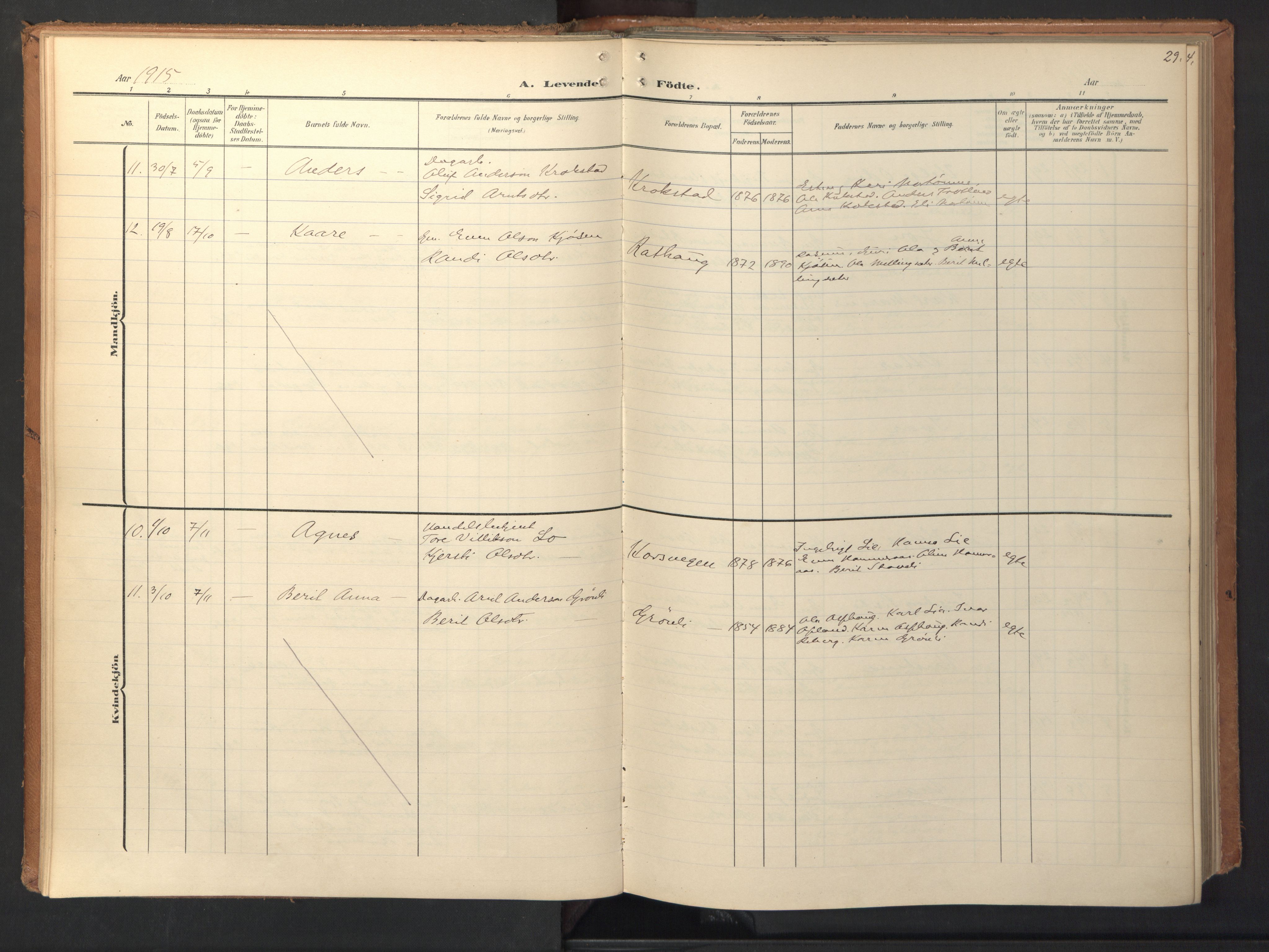 Ministerialprotokoller, klokkerbøker og fødselsregistre - Sør-Trøndelag, SAT/A-1456/694/L1128: Parish register (official) no. 694A02, 1906-1931, p. 29