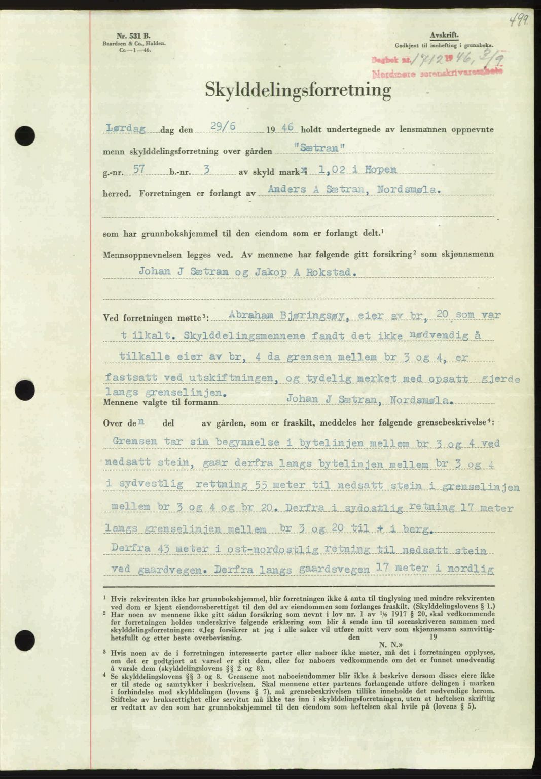 Nordmøre sorenskriveri, AV/SAT-A-4132/1/2/2Ca: Mortgage book no. A102, 1946-1946, Diary no: : 1712/1946