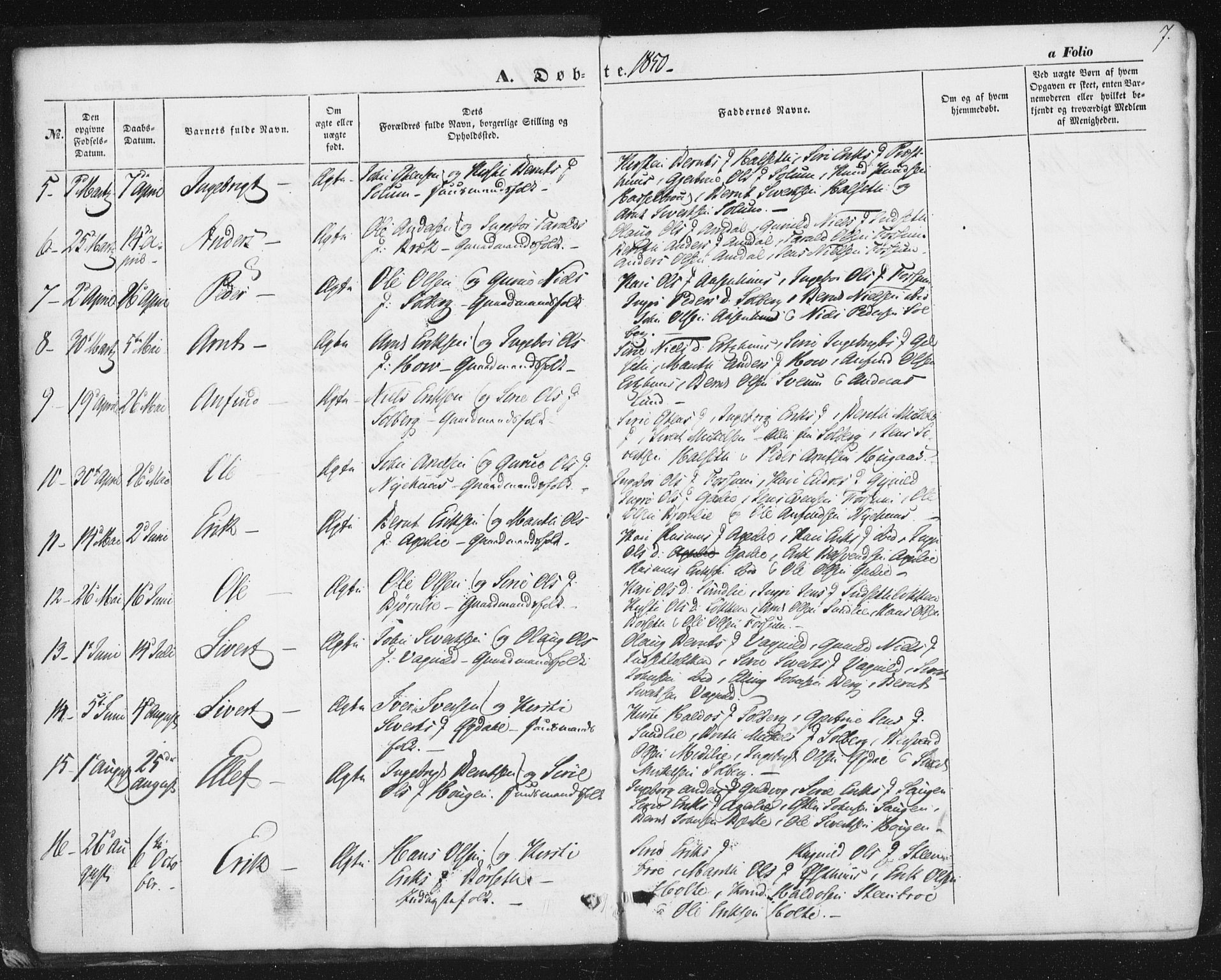 Ministerialprotokoller, klokkerbøker og fødselsregistre - Sør-Trøndelag, AV/SAT-A-1456/689/L1038: Parish register (official) no. 689A03, 1848-1872, p. 7