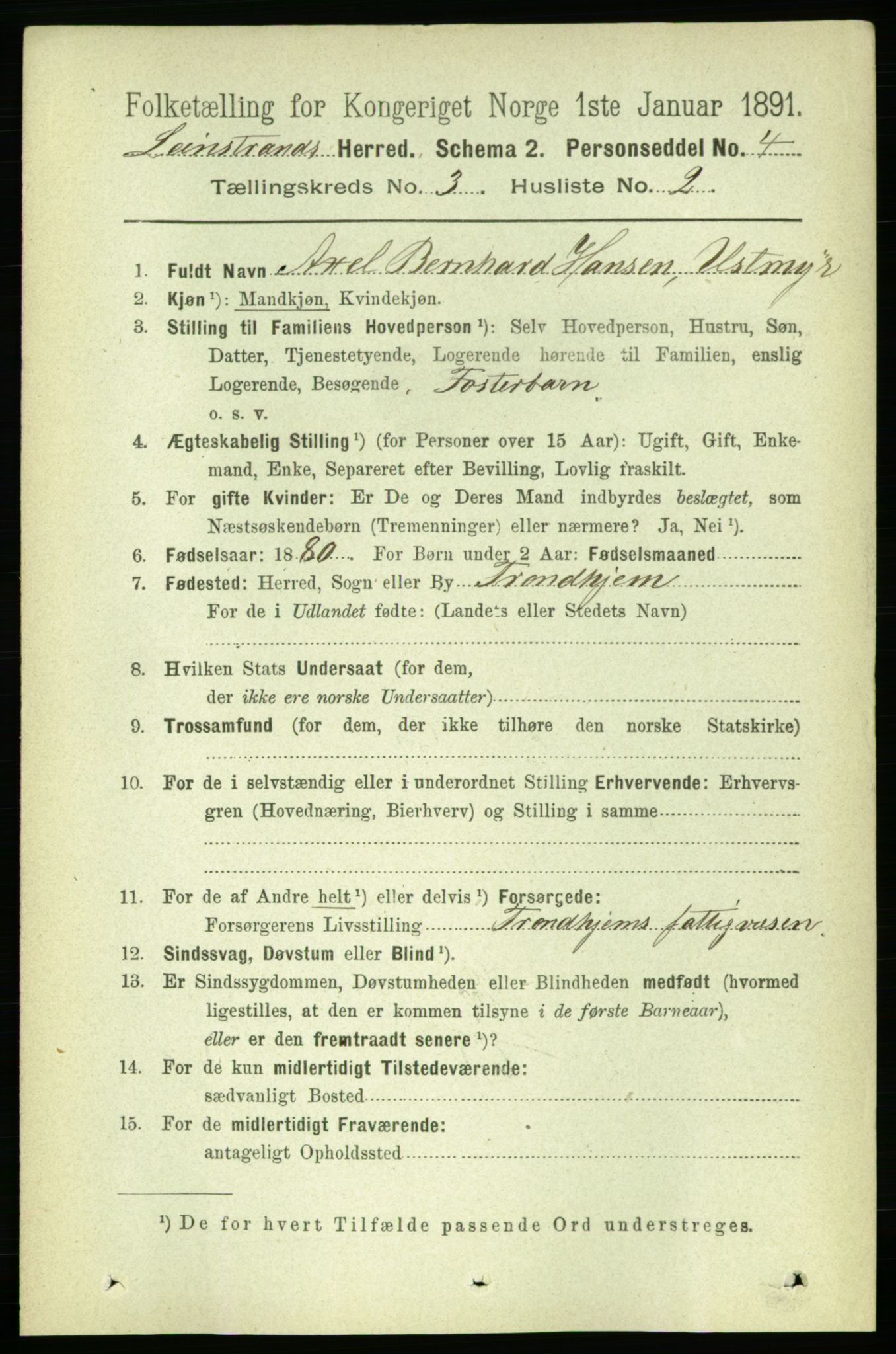 RA, 1891 census for 1654 Leinstrand, 1891, p. 1014