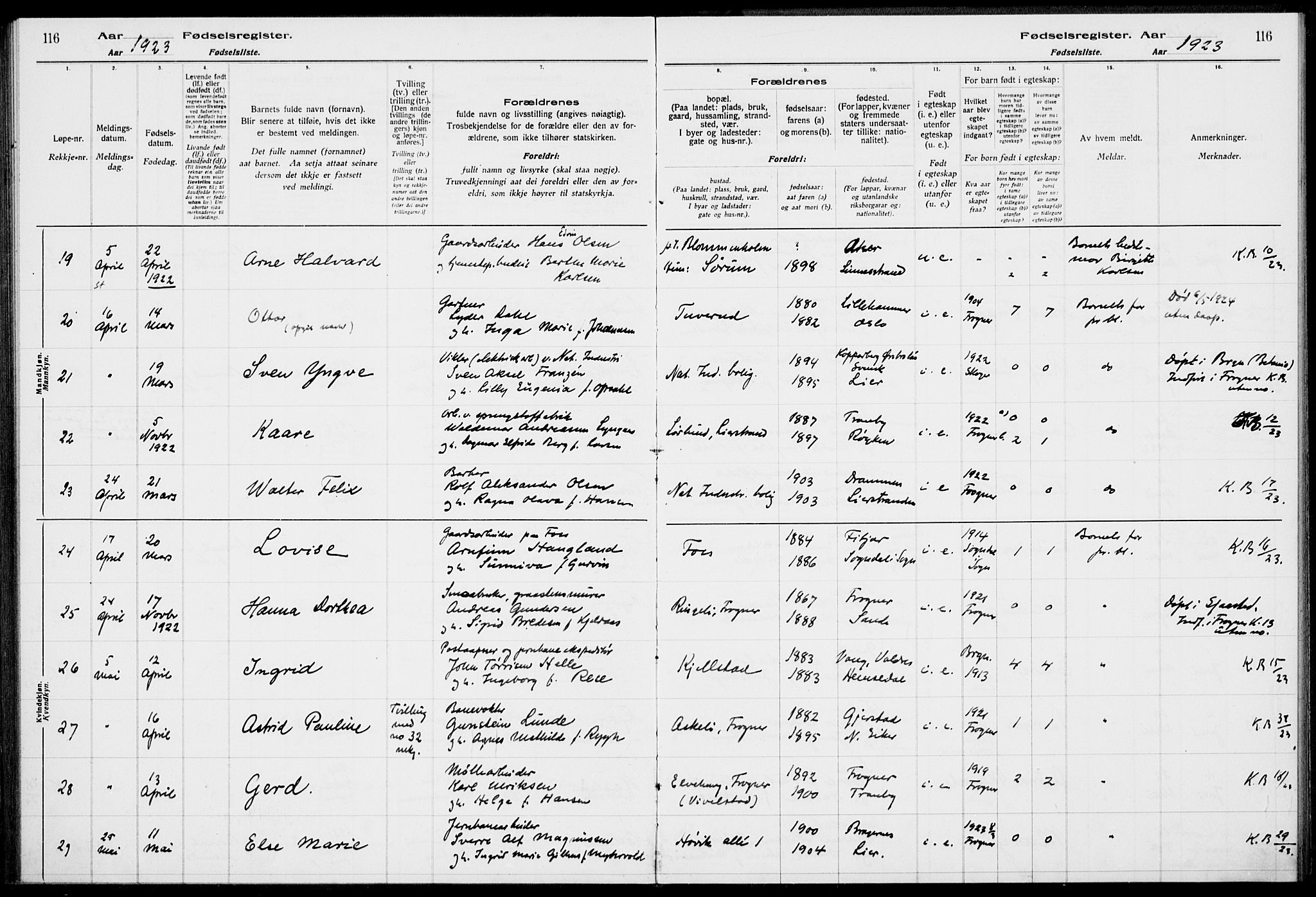 Lier kirkebøker, AV/SAKO-A-230/J/Ja/L0001: Birth register no. 1, 1916-1928, p. 116