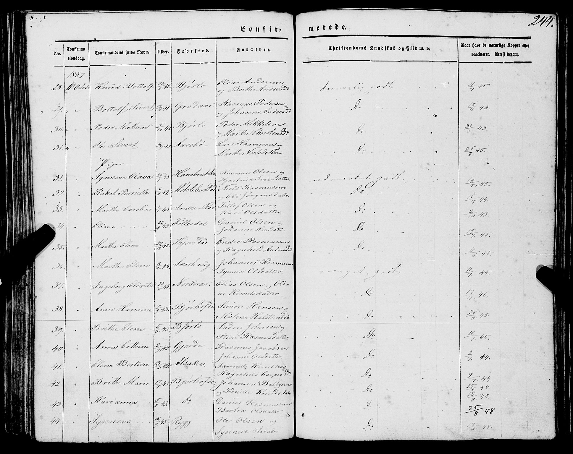 Eid sokneprestembete, AV/SAB-A-82301/H/Haa/Haaa/L0007: Parish register (official) no. A 7, 1844-1858, p. 244