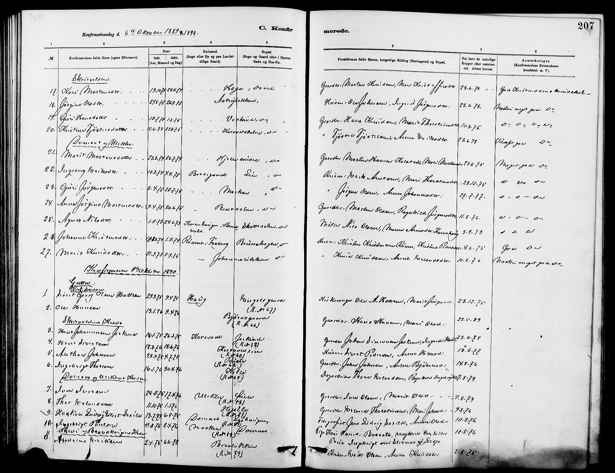 Dovre prestekontor, SAH/PREST-066/H/Ha/Hab/L0002: Parish register (copy) no. 2, 1881-1907, p. 207