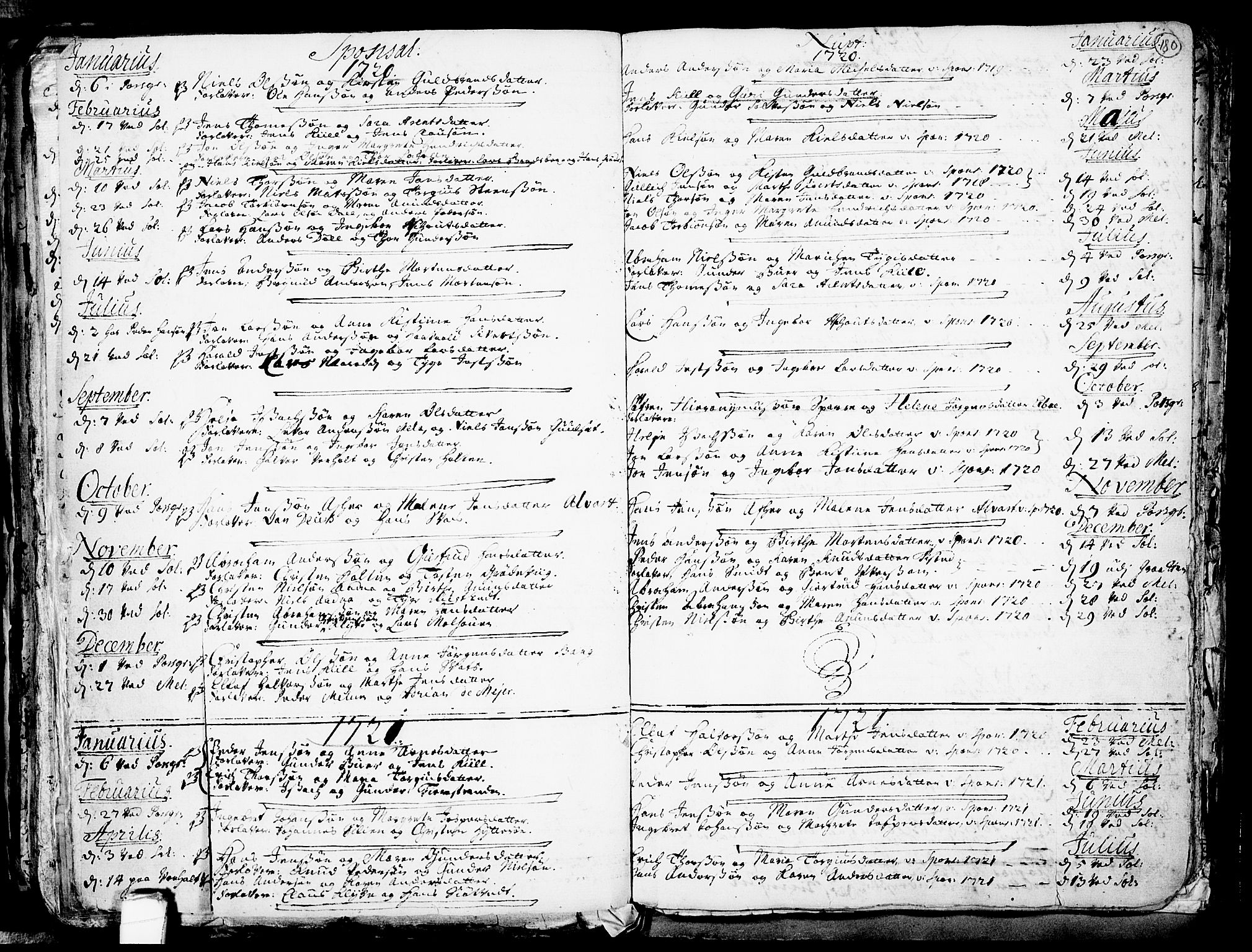 Solum kirkebøker, SAKO/A-306/F/Fa/L0002: Parish register (official) no. I 2, 1713-1761, p. 180