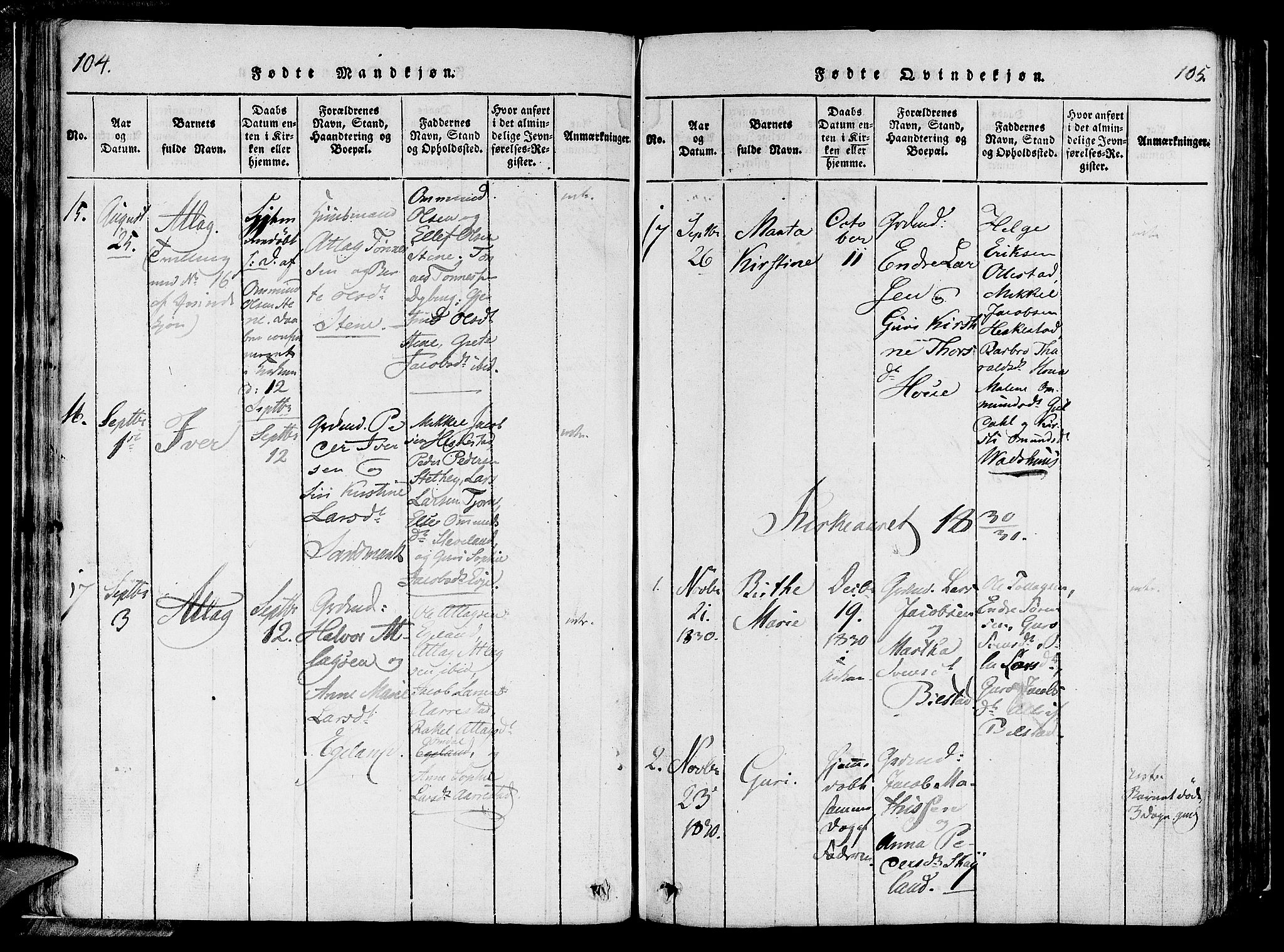 Lund sokneprestkontor, AV/SAST-A-101809/S06/L0006: Parish register (official) no. A 6, 1816-1839, p. 104-105