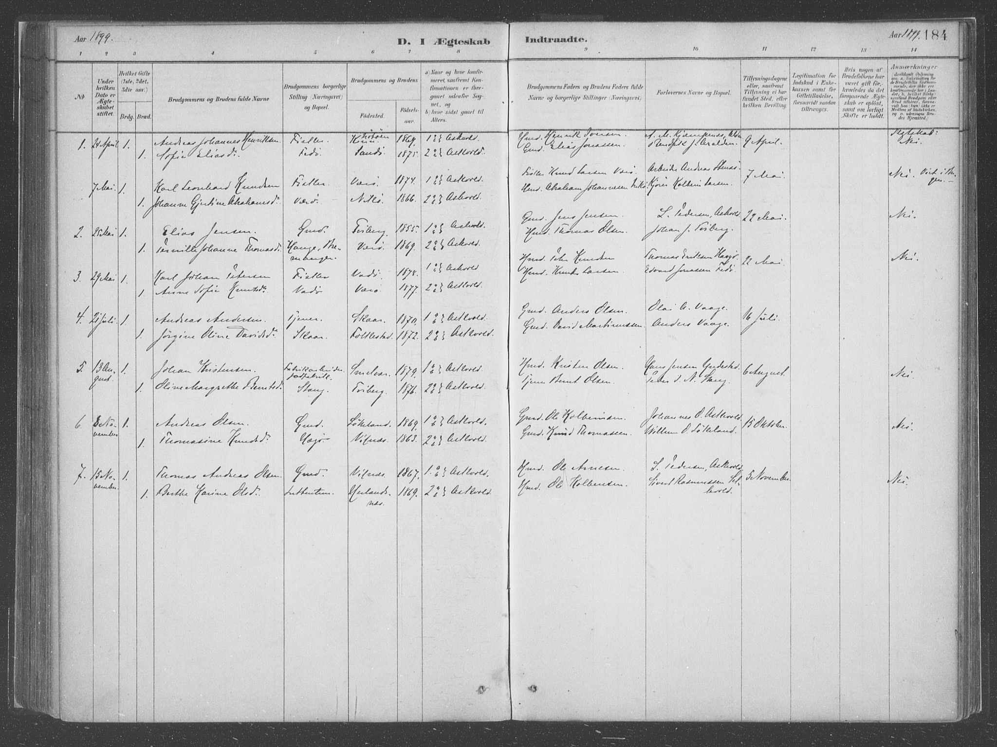 Askvoll sokneprestembete, SAB/A-79501/H/Haa/Haac/L0001: Parish register (official) no. C  1, 1879-1922, p. 184