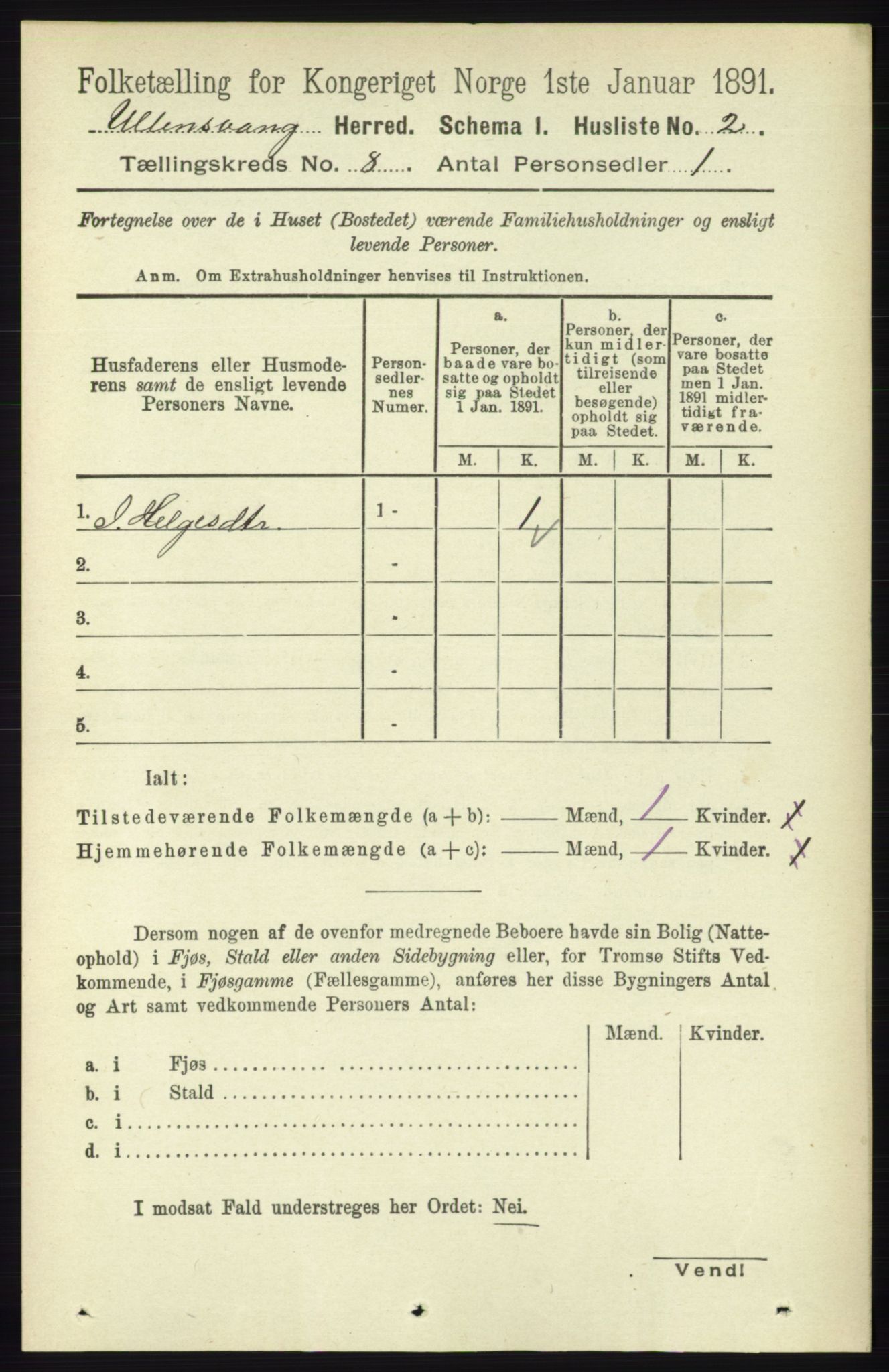 RA, 1891 census for 1230 Ullensvang, 1891, p. 2644