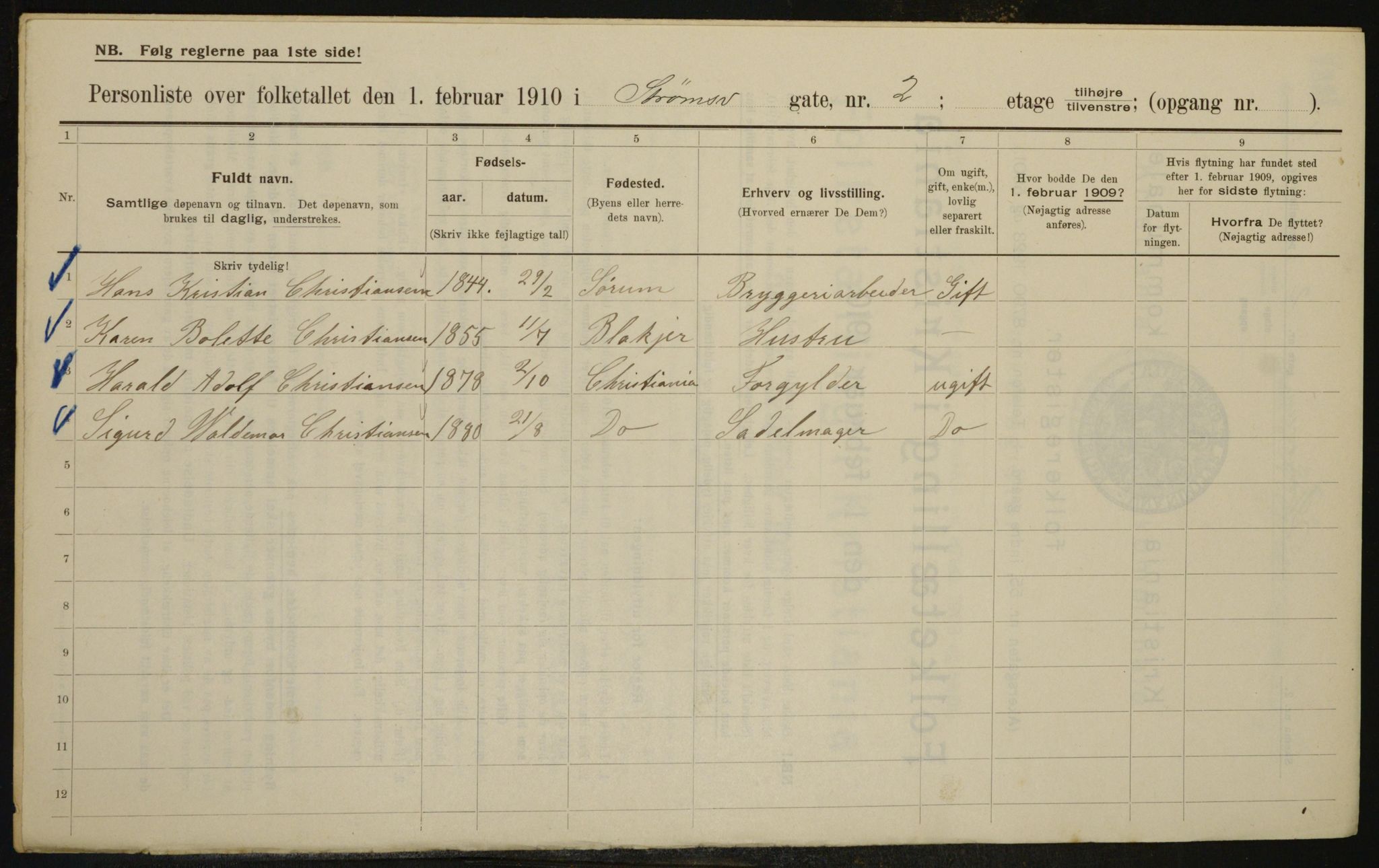 OBA, Municipal Census 1910 for Kristiania, 1910, p. 98672