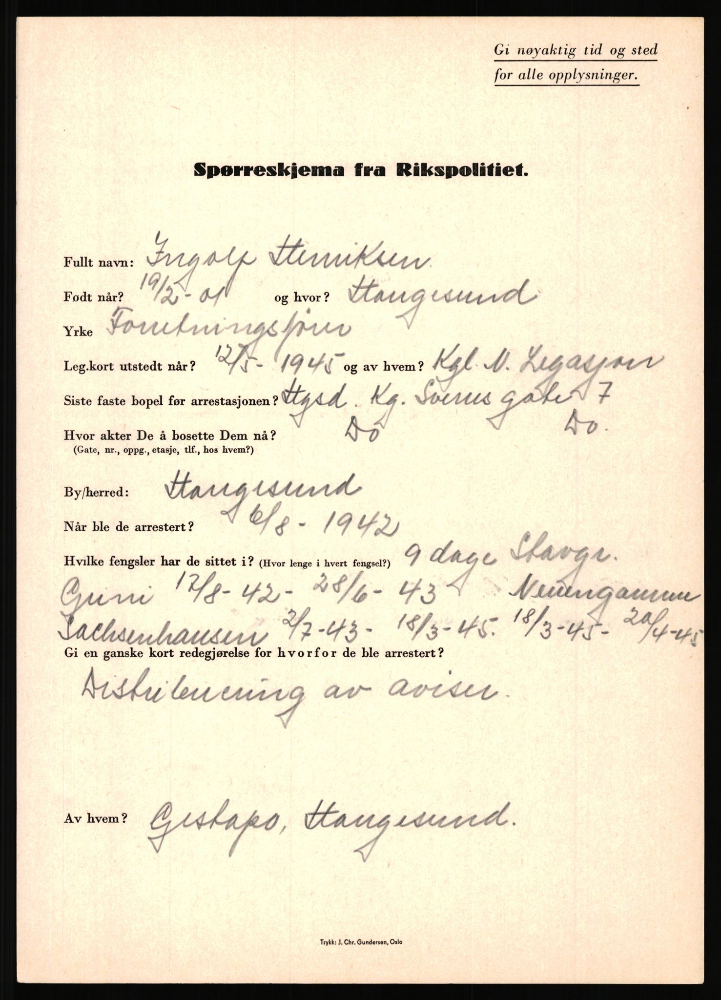 Rikspolitisjefen, AV/RA-S-1560/L/L0007: Heen, Erik C. - Iversen, Trygve, 1940-1945, p. 73