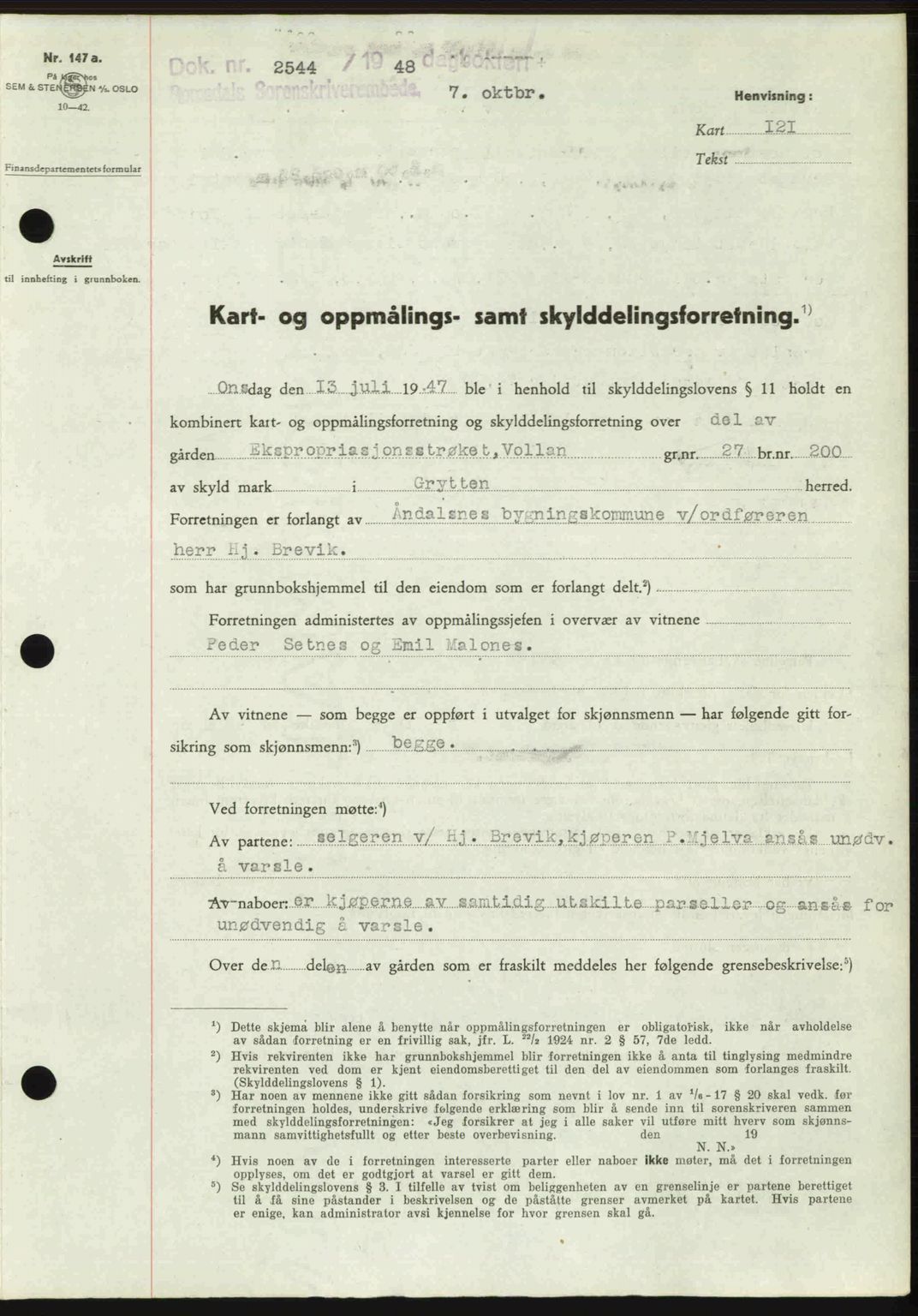 Romsdal sorenskriveri, AV/SAT-A-4149/1/2/2C: Mortgage book no. A27, 1948-1948, Diary no: : 2544/1948