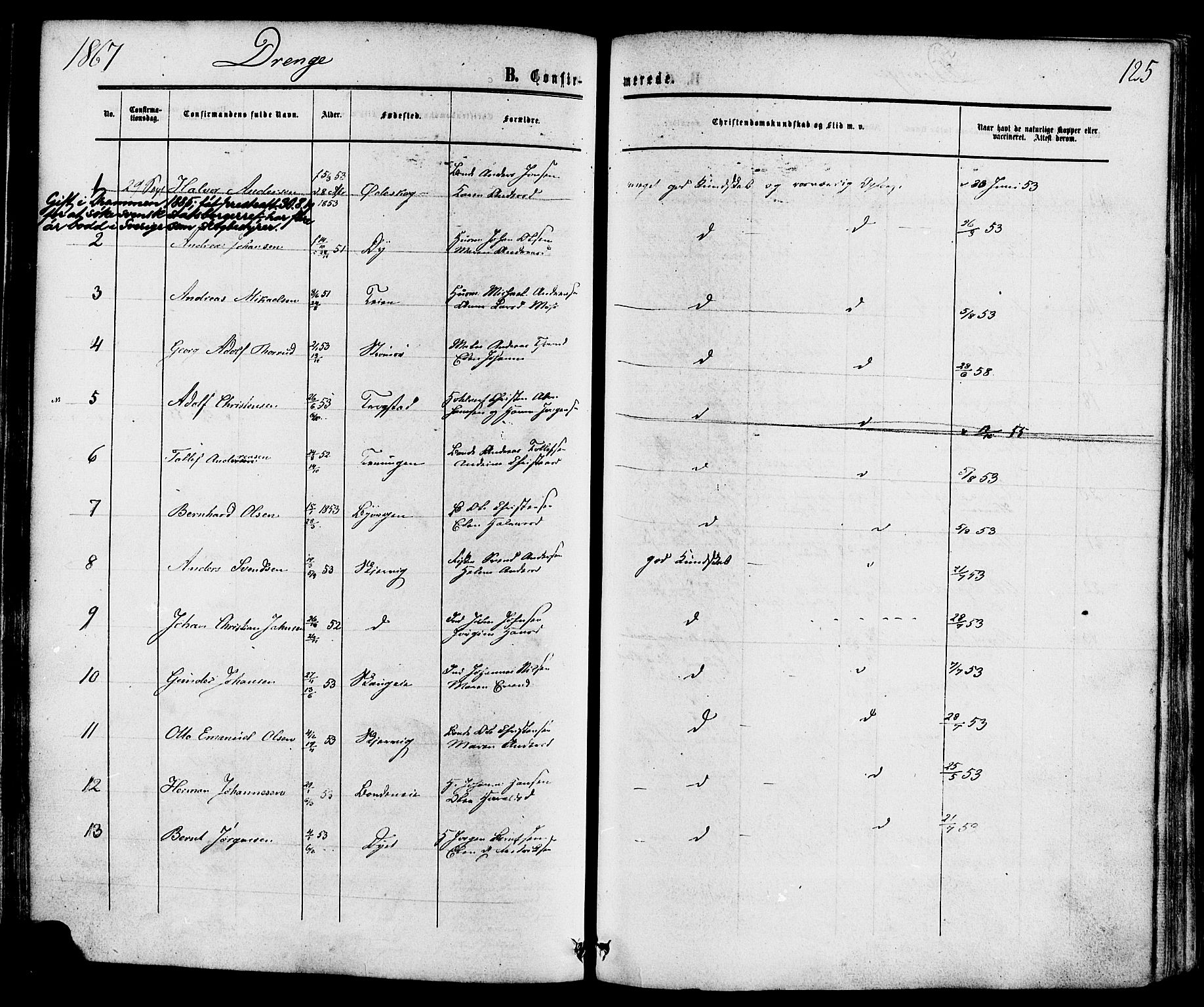 Sande Kirkebøker, SAKO/A-53/F/Fa/L0005: Parish register (official) no. 5, 1865-1877, p. 125