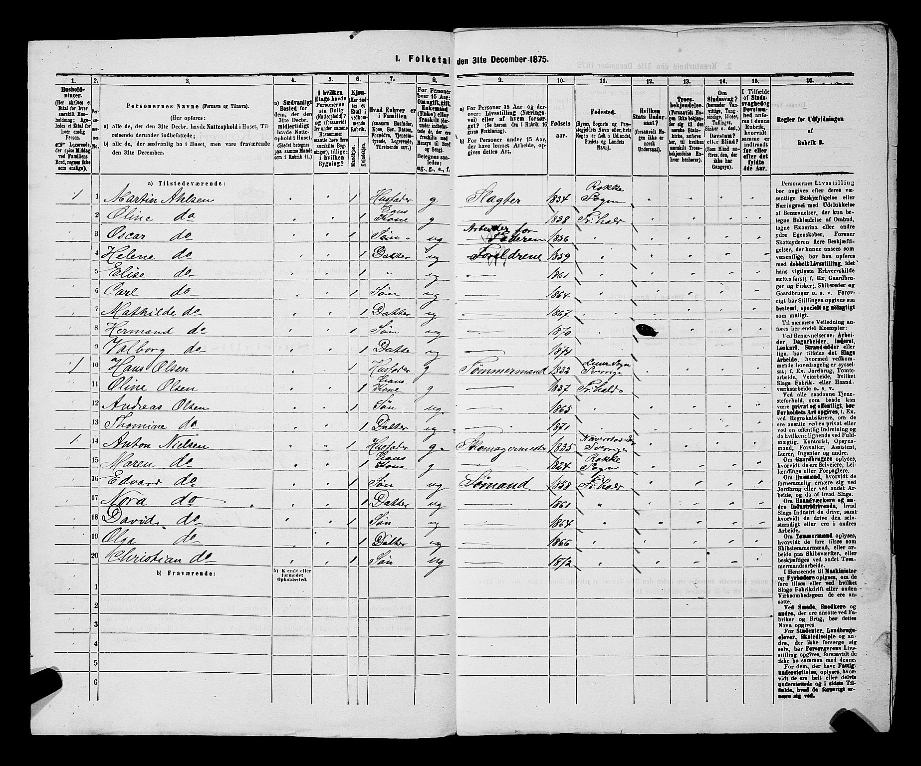 RA, 1875 census for 0101P Fredrikshald, 1875, p. 1408