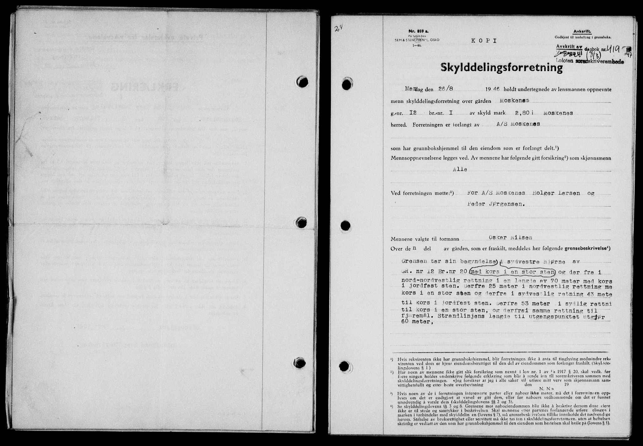 Lofoten sorenskriveri, SAT/A-0017/1/2/2C/L0015a: Mortgage book no. 15a, 1946-1947, Diary no: : 419/1947