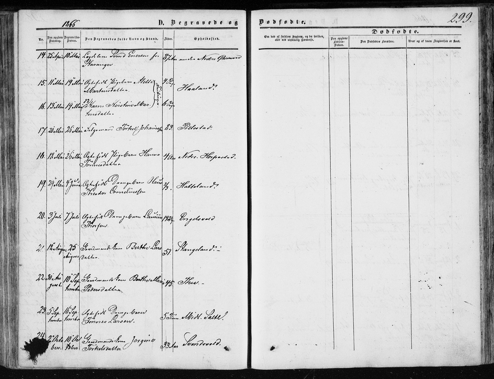 Klepp sokneprestkontor, AV/SAST-A-101803/001/3/30BA/L0005: Parish register (official) no. A 5, 1853-1870, p. 299