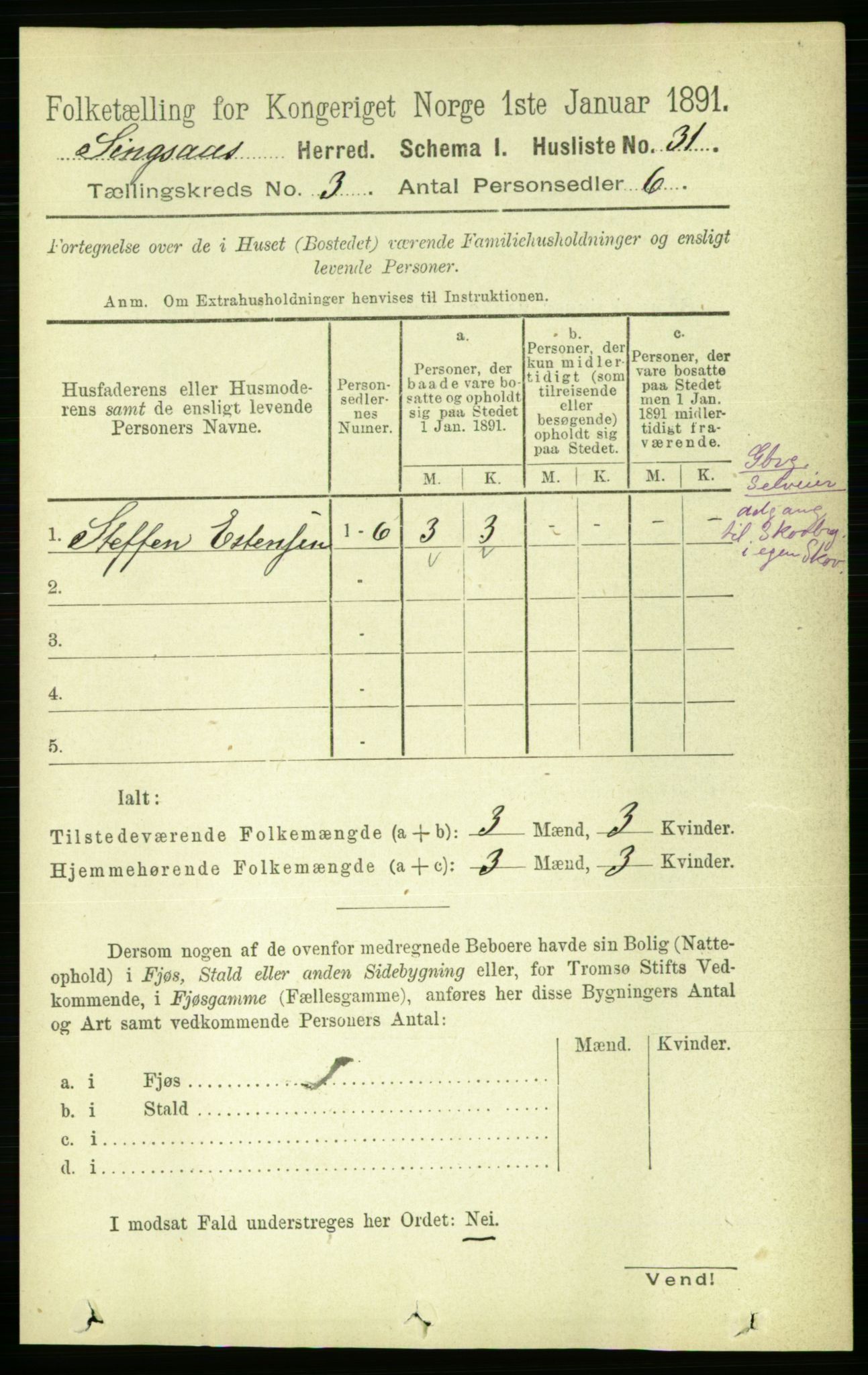 RA, 1891 census for 1646 Singsås, 1891, p. 532