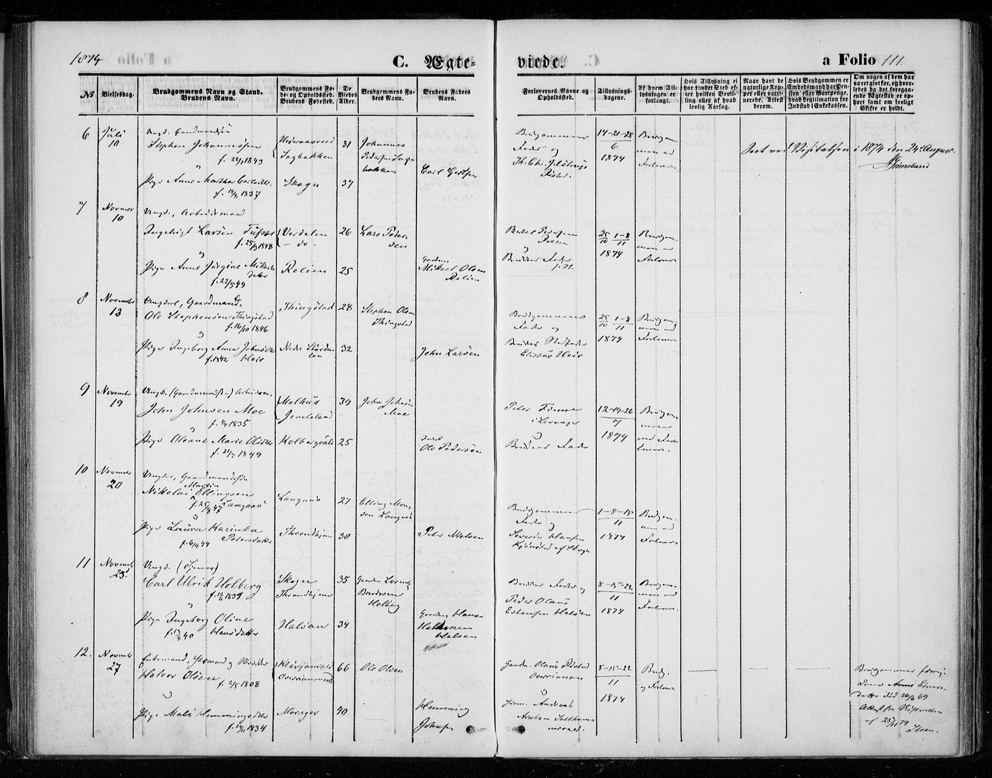 Ministerialprotokoller, klokkerbøker og fødselsregistre - Nord-Trøndelag, SAT/A-1458/721/L0206: Parish register (official) no. 721A01, 1864-1874, p. 111