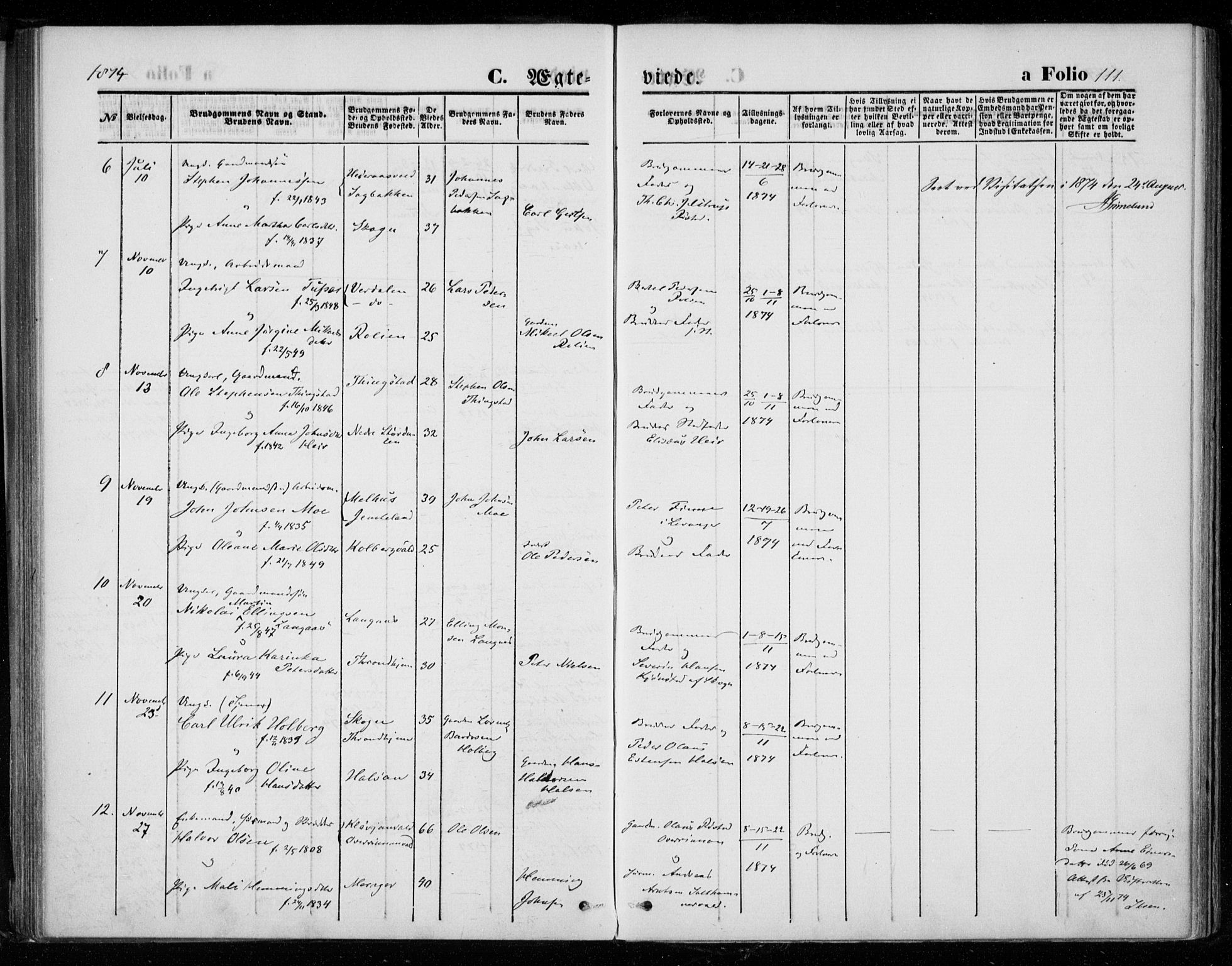 Ministerialprotokoller, klokkerbøker og fødselsregistre - Nord-Trøndelag, AV/SAT-A-1458/721/L0206: Parish register (official) no. 721A01, 1864-1874, p. 111