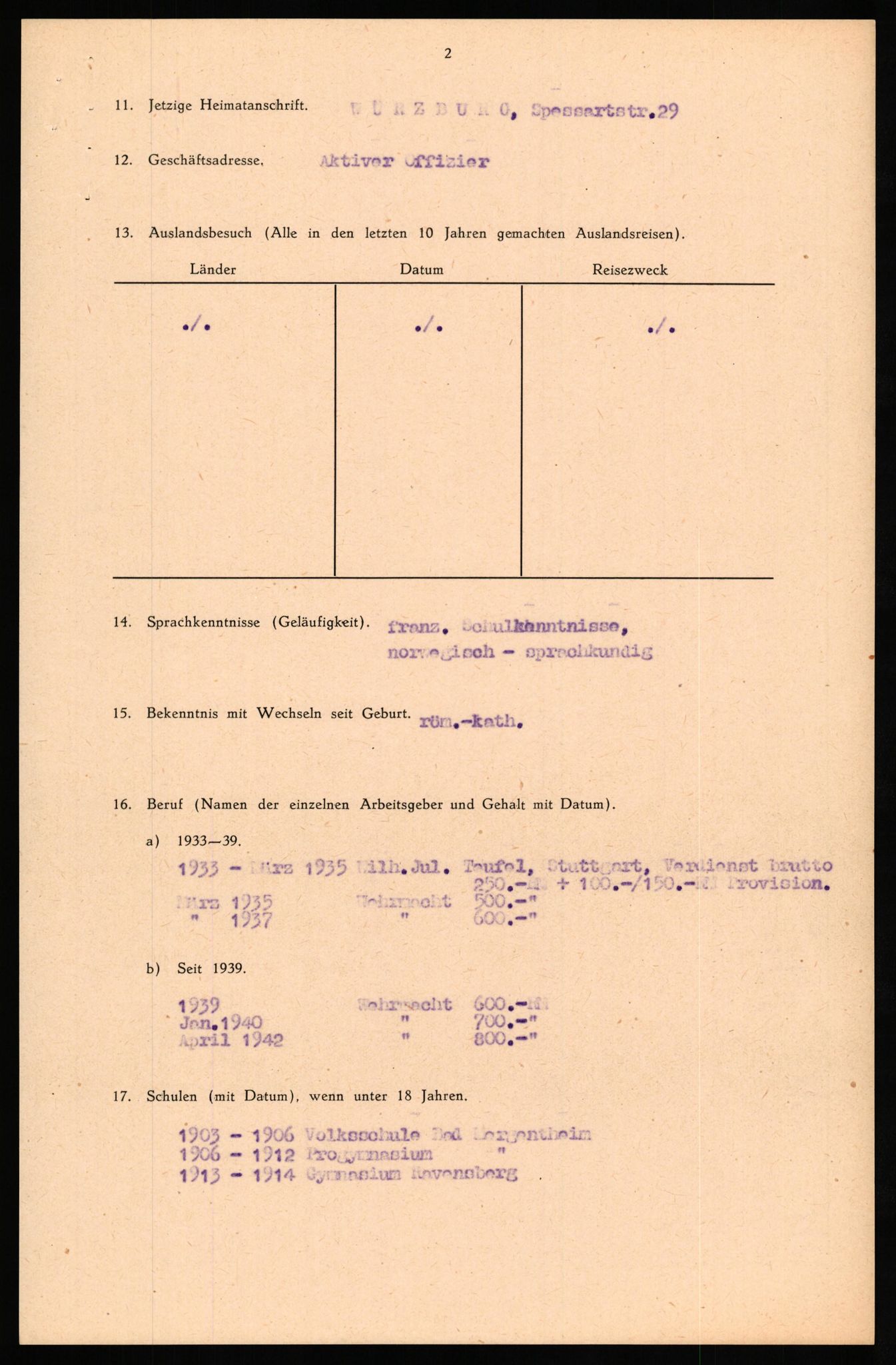 Forsvaret, Forsvarets overkommando II, RA/RAFA-3915/D/Db/L0029: CI Questionaires. Tyske okkupasjonsstyrker i Norge. Tyskere., 1945-1946, p. 117