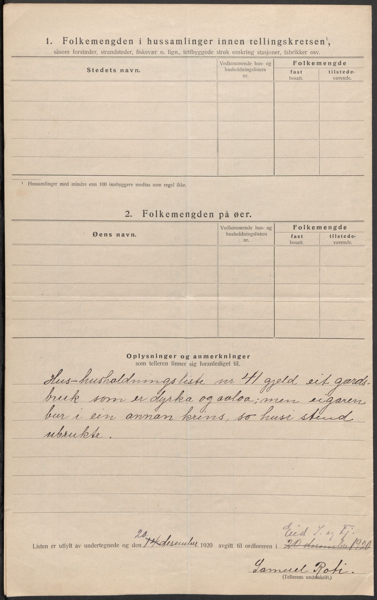 SAB, 1920 census for Eid, 1920, p. 11