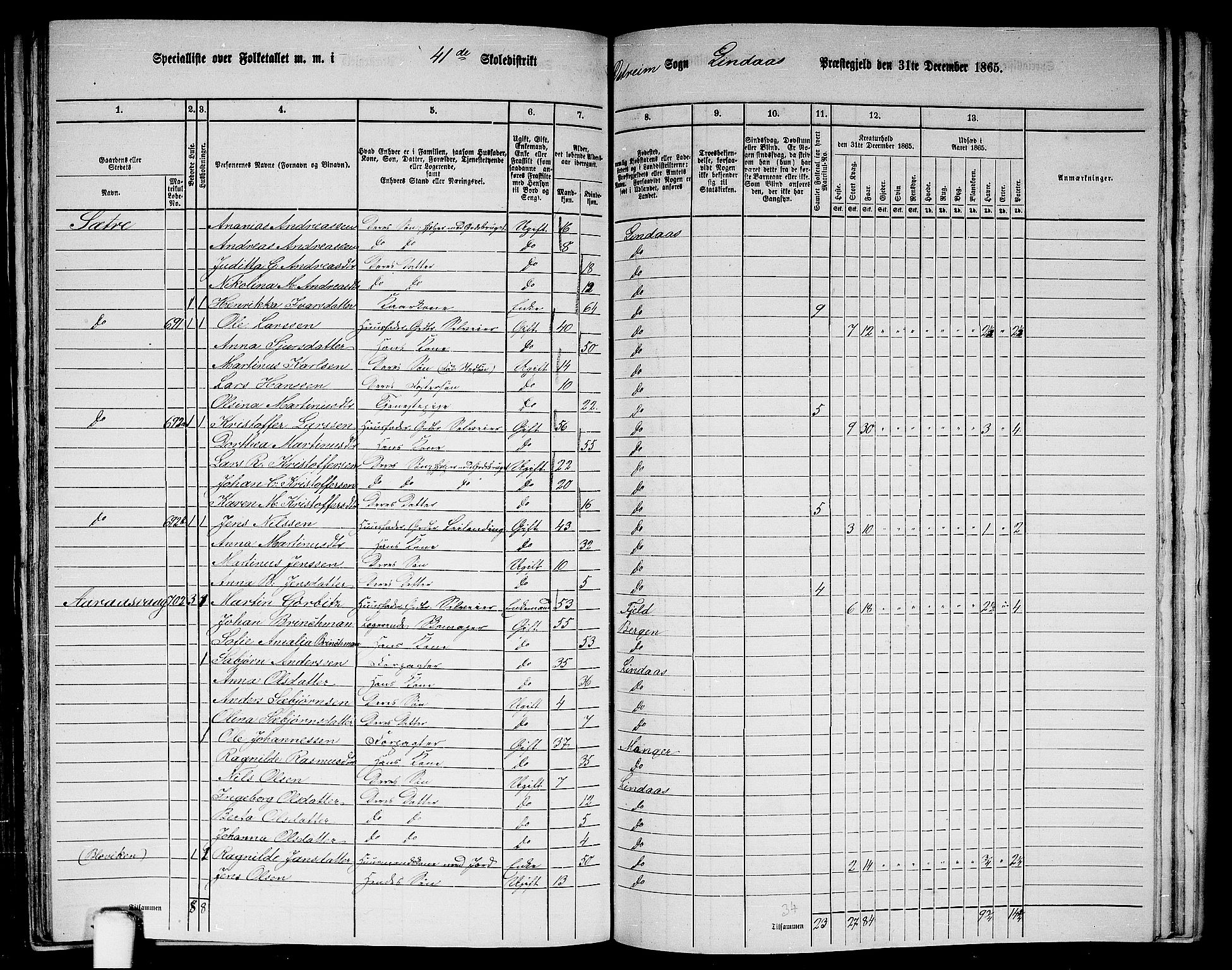 RA, 1865 census for Lindås, 1865, p. 259