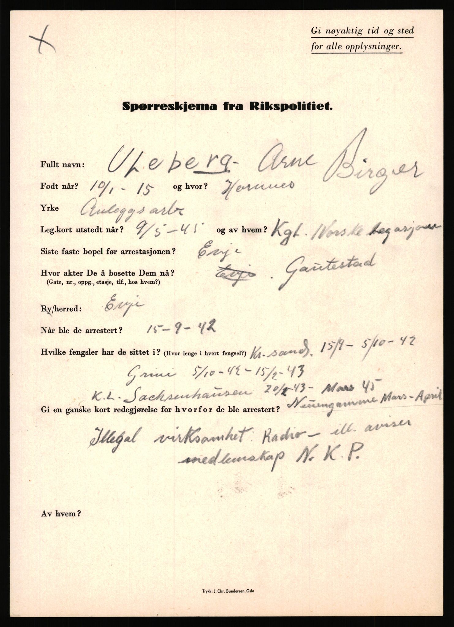 Rikspolitisjefen, AV/RA-S-1560/L/L0017: Tidemann, Hermann G. - Veum, Tjostolv, 1940-1945, p. 708