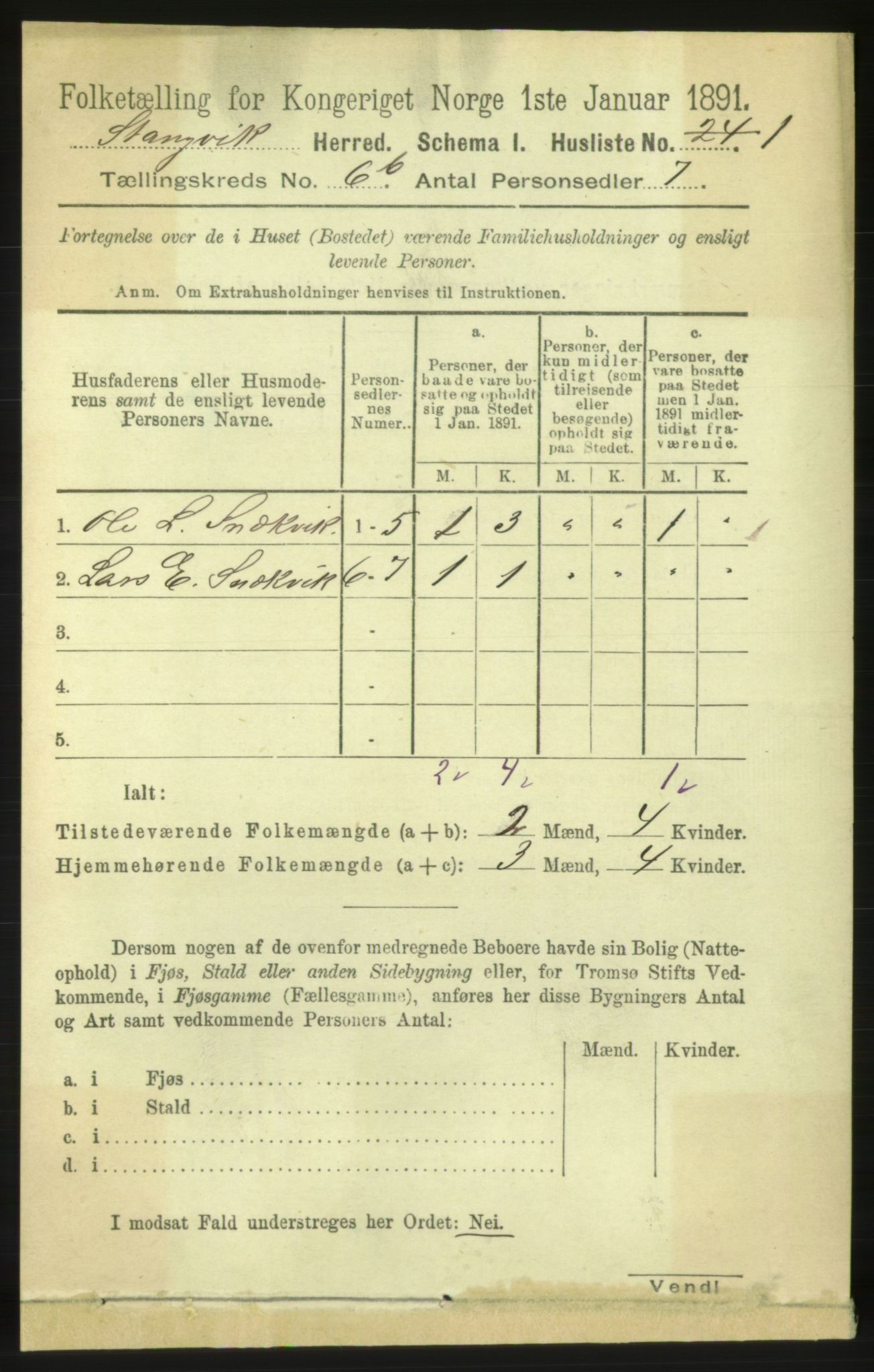 RA, 1891 census for 1564 Stangvik, 1891, p. 2931