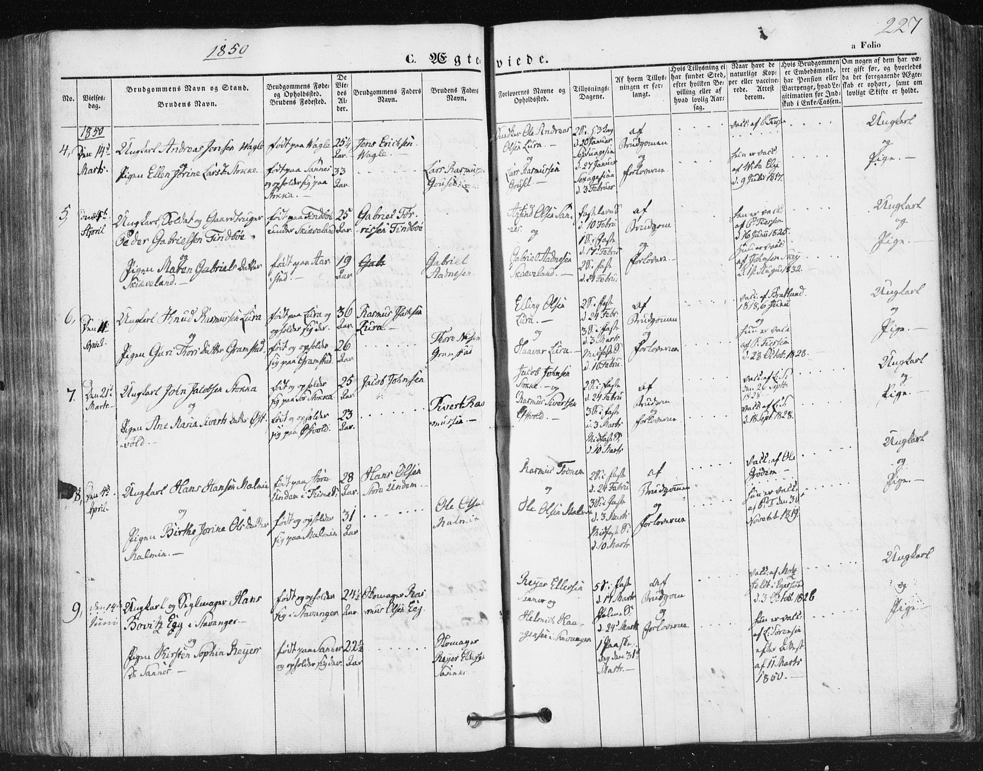 Høyland sokneprestkontor, SAST/A-101799/001/30BA/L0008: Parish register (official) no. A 8, 1841-1856, p. 227