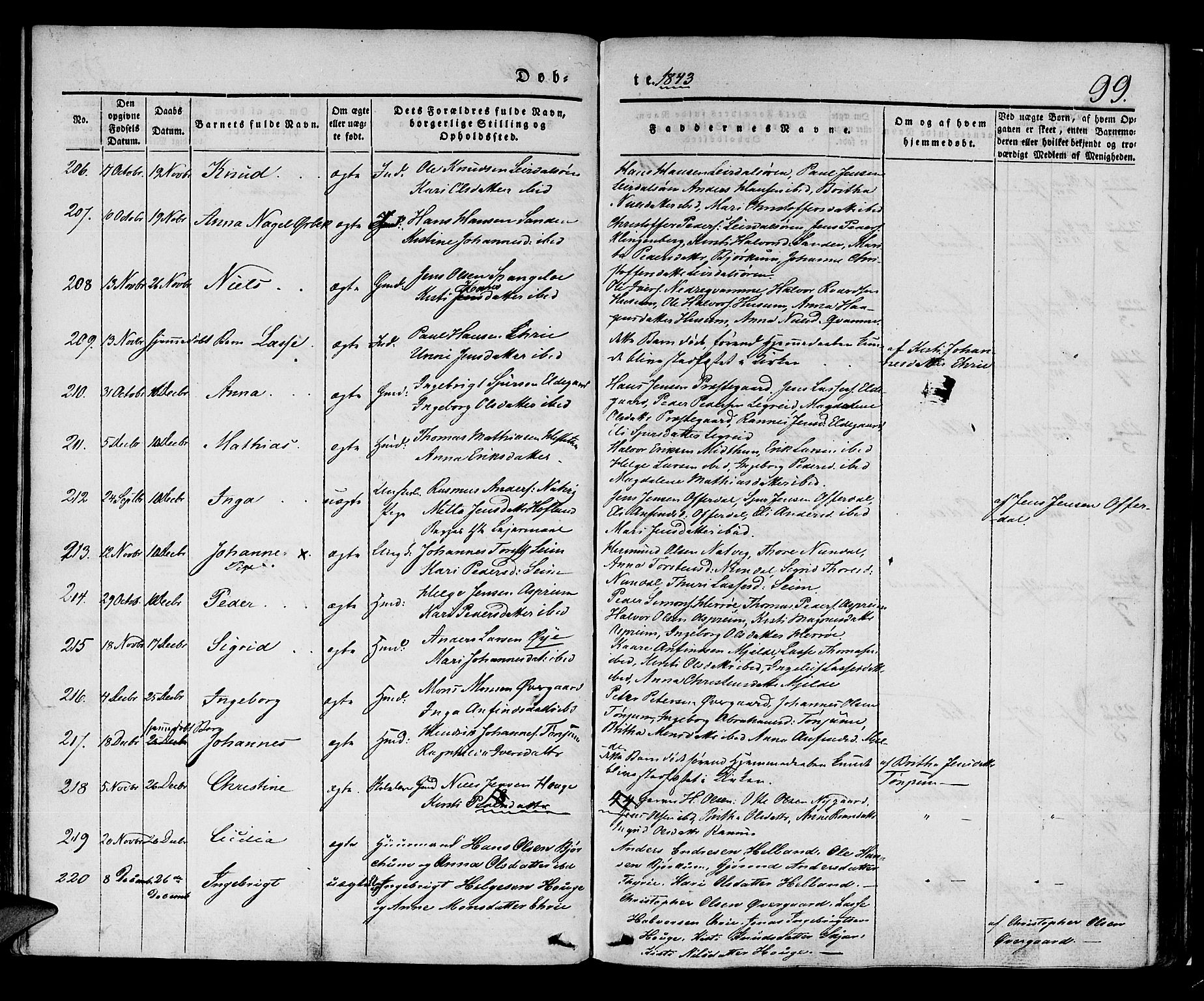 Lærdal sokneprestembete, AV/SAB-A-81201: Parish register (official) no. A 6, 1835-1849, p. 99