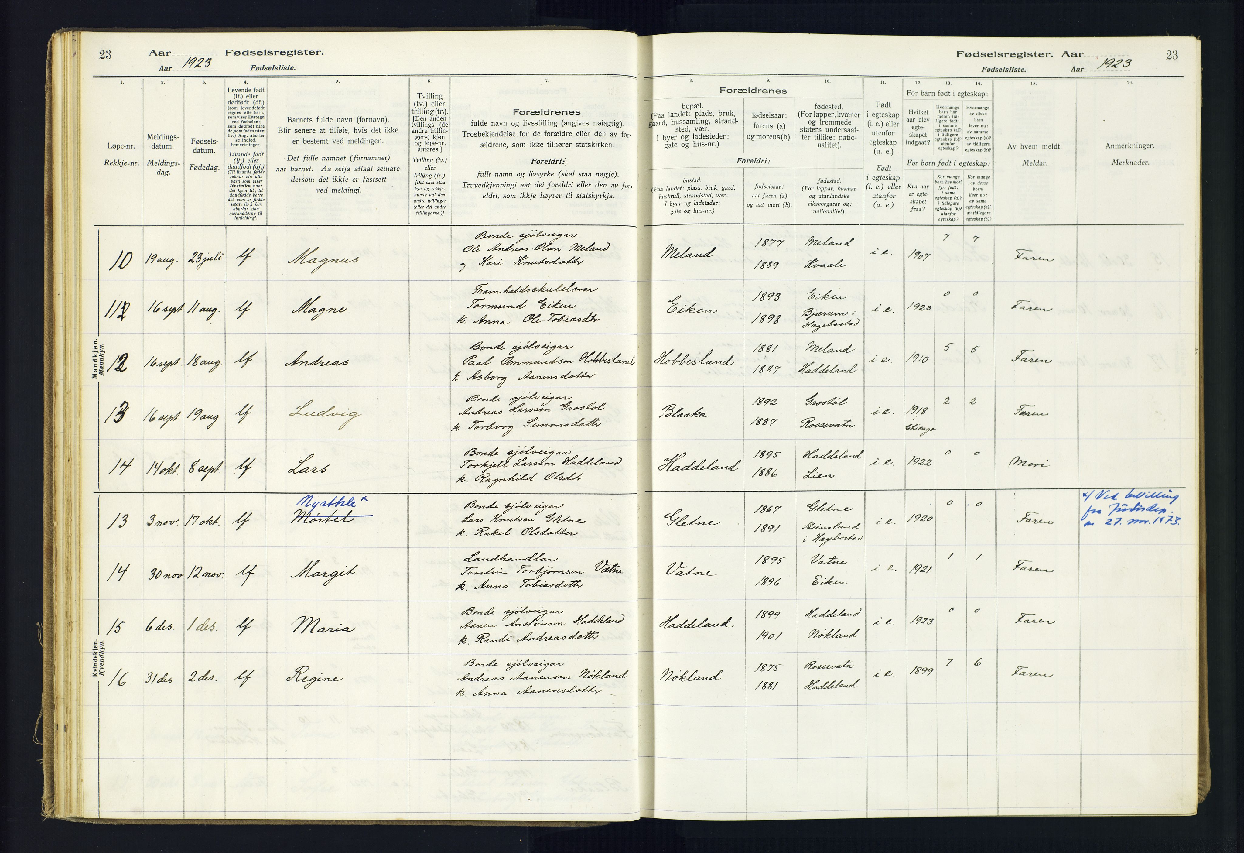 Hægebostad sokneprestkontor, AV/SAK-1111-0024/J/Ja/L0002: Birth register no. II.6.8, 1916-1982, p. 23