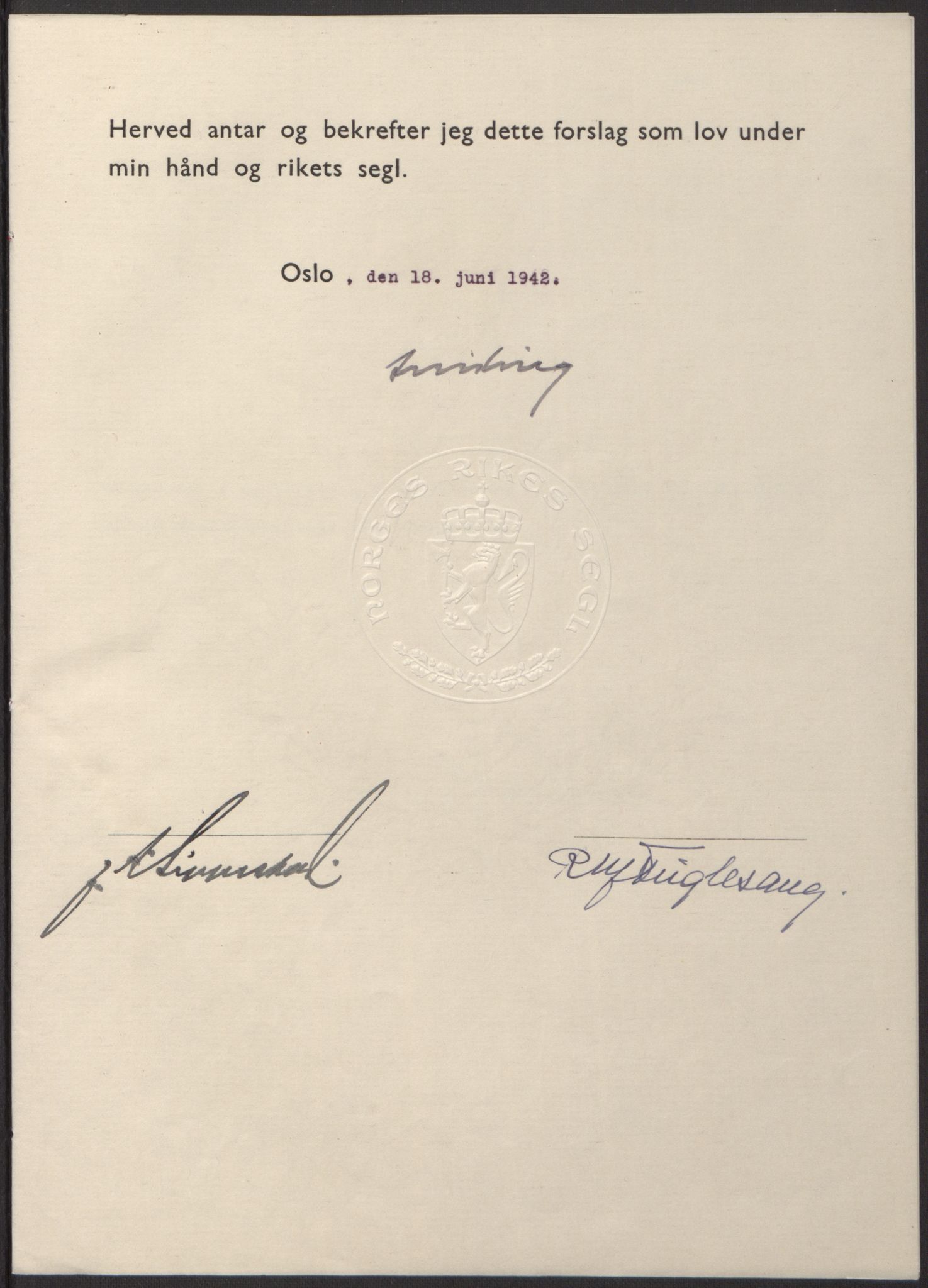 NS-administrasjonen 1940-1945 (Statsrådsekretariatet, de kommisariske statsråder mm), RA/S-4279/D/Db/L0098: Lover II, 1942, p. 93